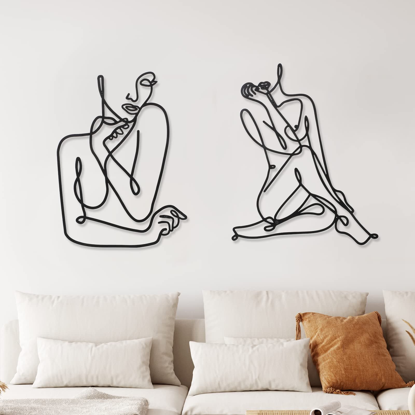 2 Pcs Minimalist Wall Art Metal Wall Decor Abstract Woman Home Decor Room Decor Bedroom Decor Modern Wall Decor Metal Single Line Art Female Body Decor for Kitchen Bathroom Living Room (Fresh Style)