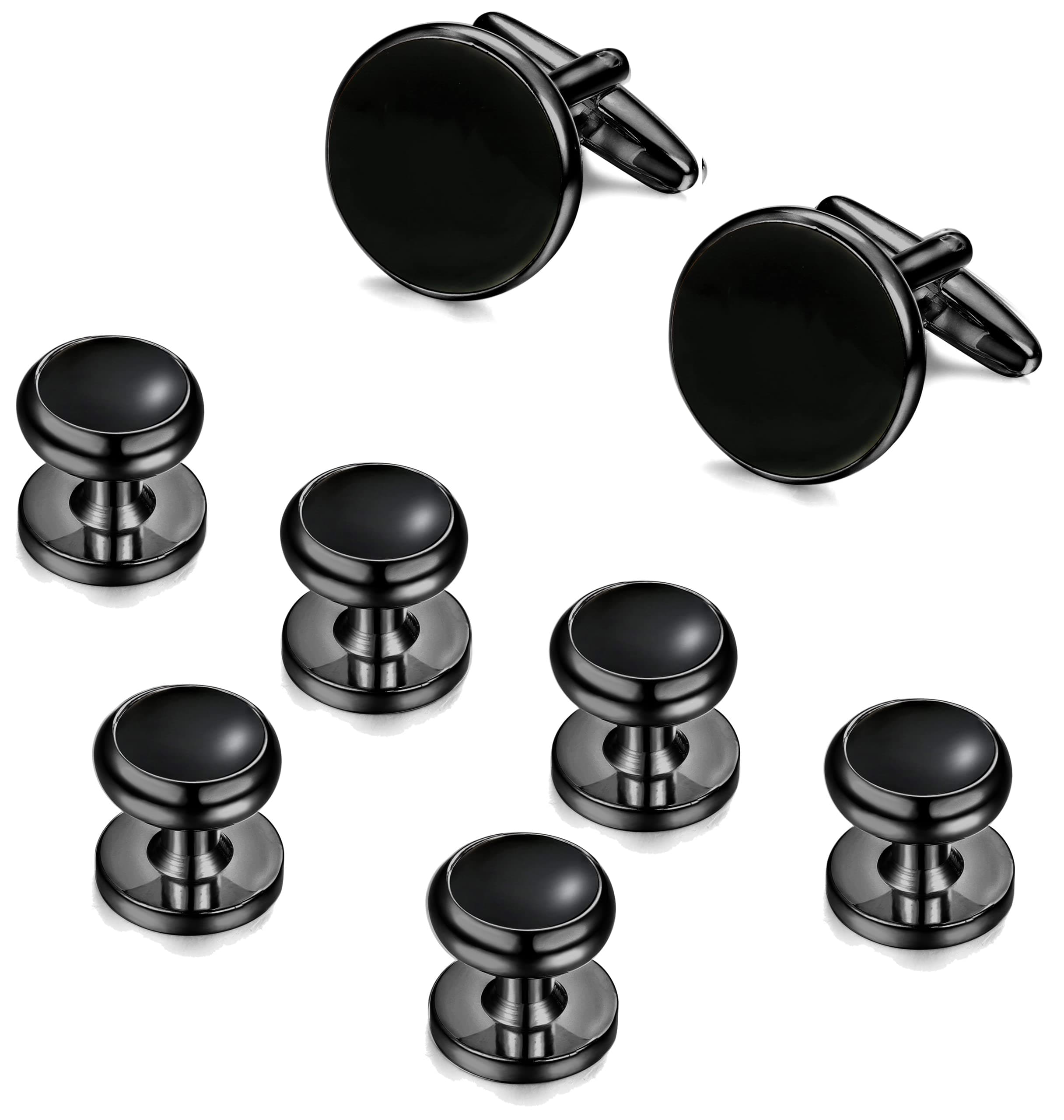 ORAZIO Cuff Links Mens Stainless Steel Cuff Links and Studs Set Gold Black Cufflinks for Men Tuxedo Studs Buttons for Formal Kit Business or Wedding Shirts, 0, Metal, cubic-zirconia