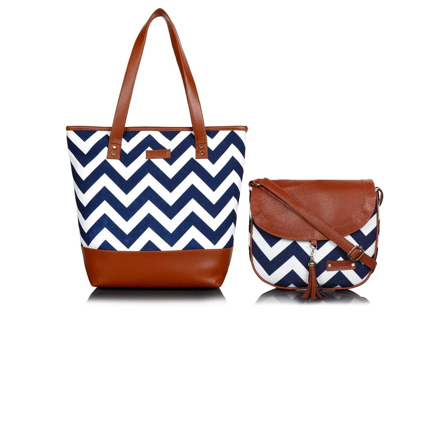 Lychee bags Women Printed Canvas Tote and Sling Bag Combo Pack of 2 Blue