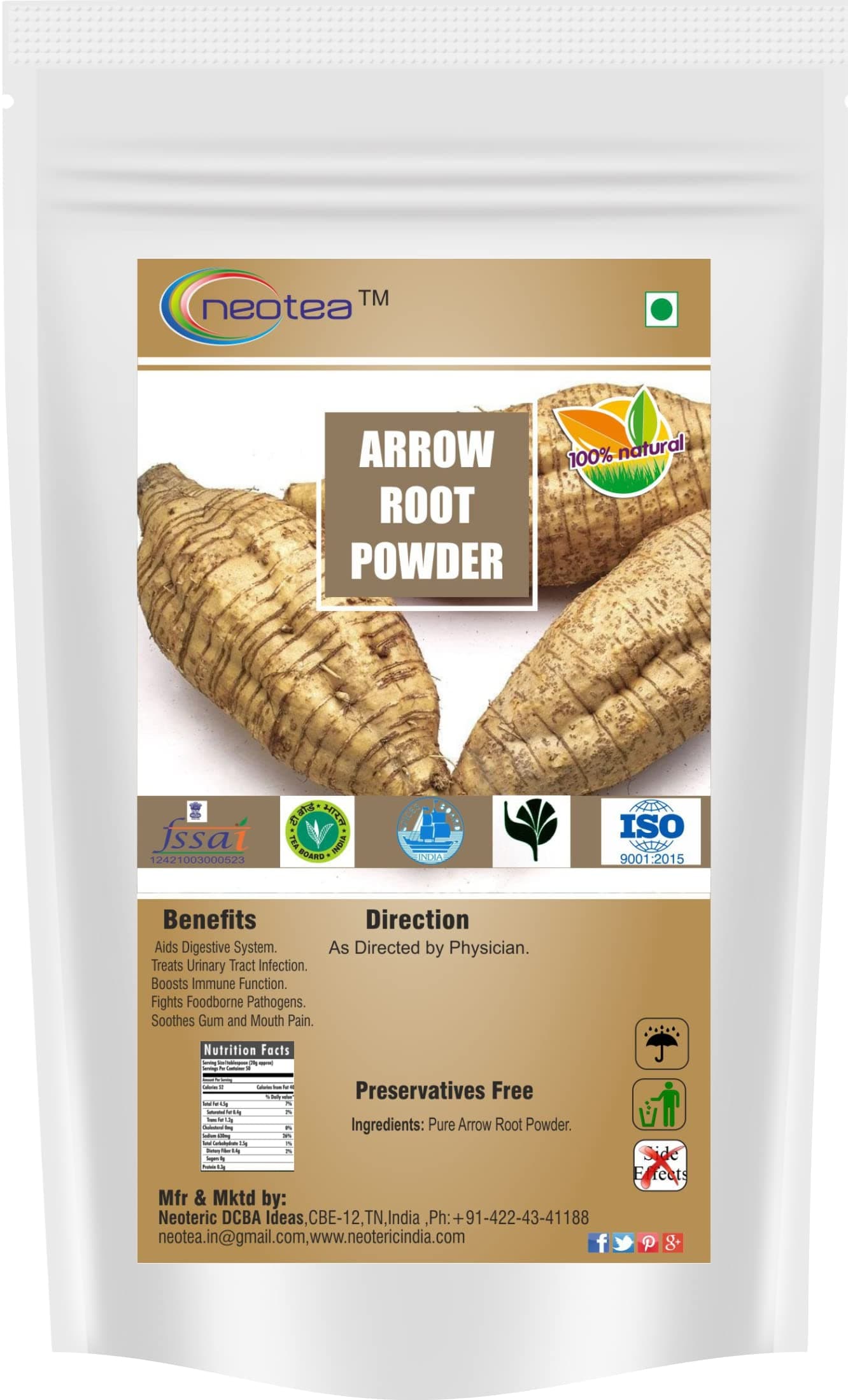 Neotea Organic Arrowroot Powder (Koova Podi) 200g | Gluten-Free, Vegan, Non-GMO | Natural Thickening Agent for Cooking, Baking, Soups & Gravies | No Preservatives | Ayurvedic Kerala Quality