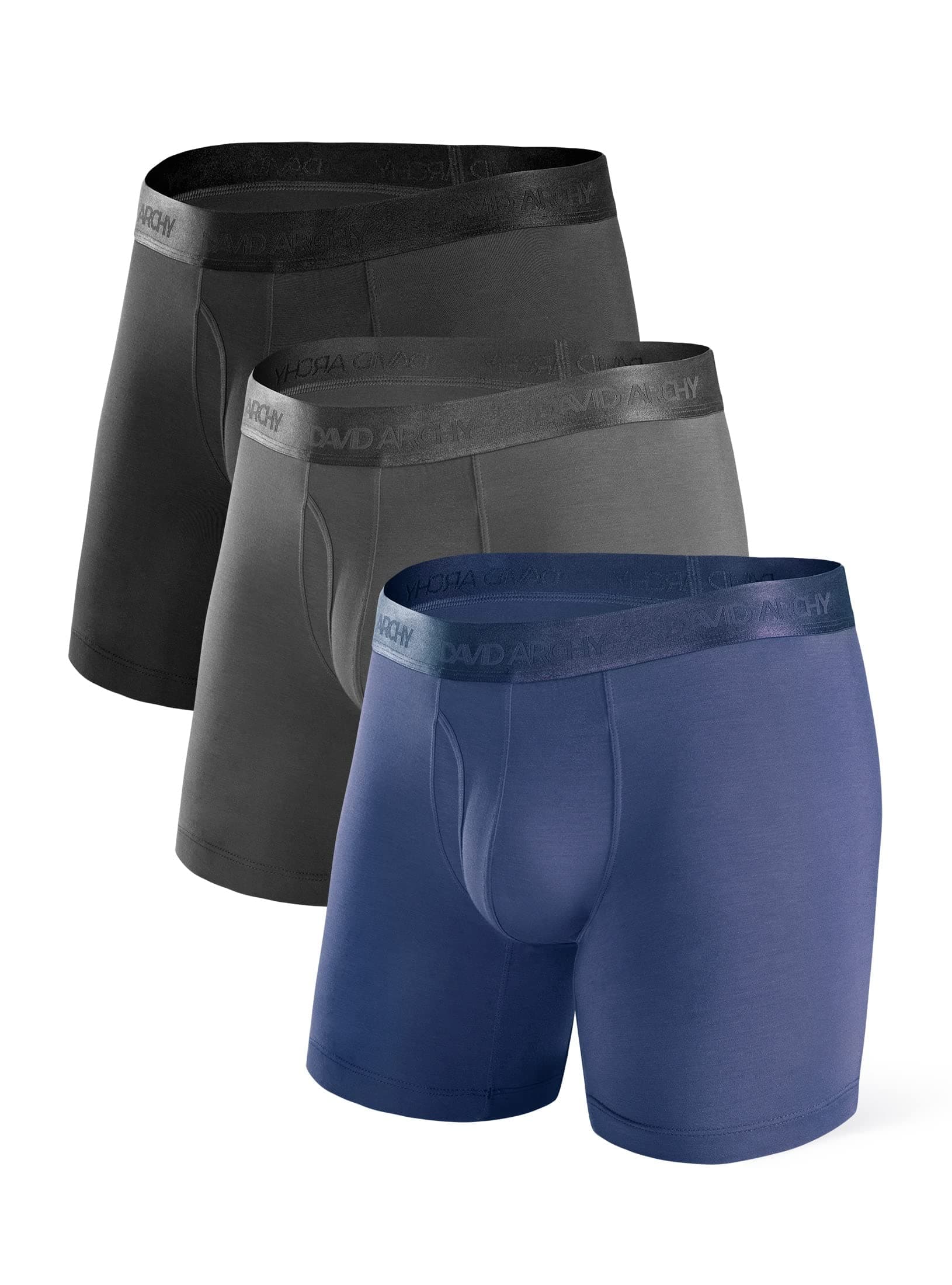 DAVID ARCHY Men's Underwear Ultra Soft Modal Support Pouch Trunks Moisture Wicking Boxer Briefs for Men 3 Packs (XL, Black/Navy Blue/Dark Gray)