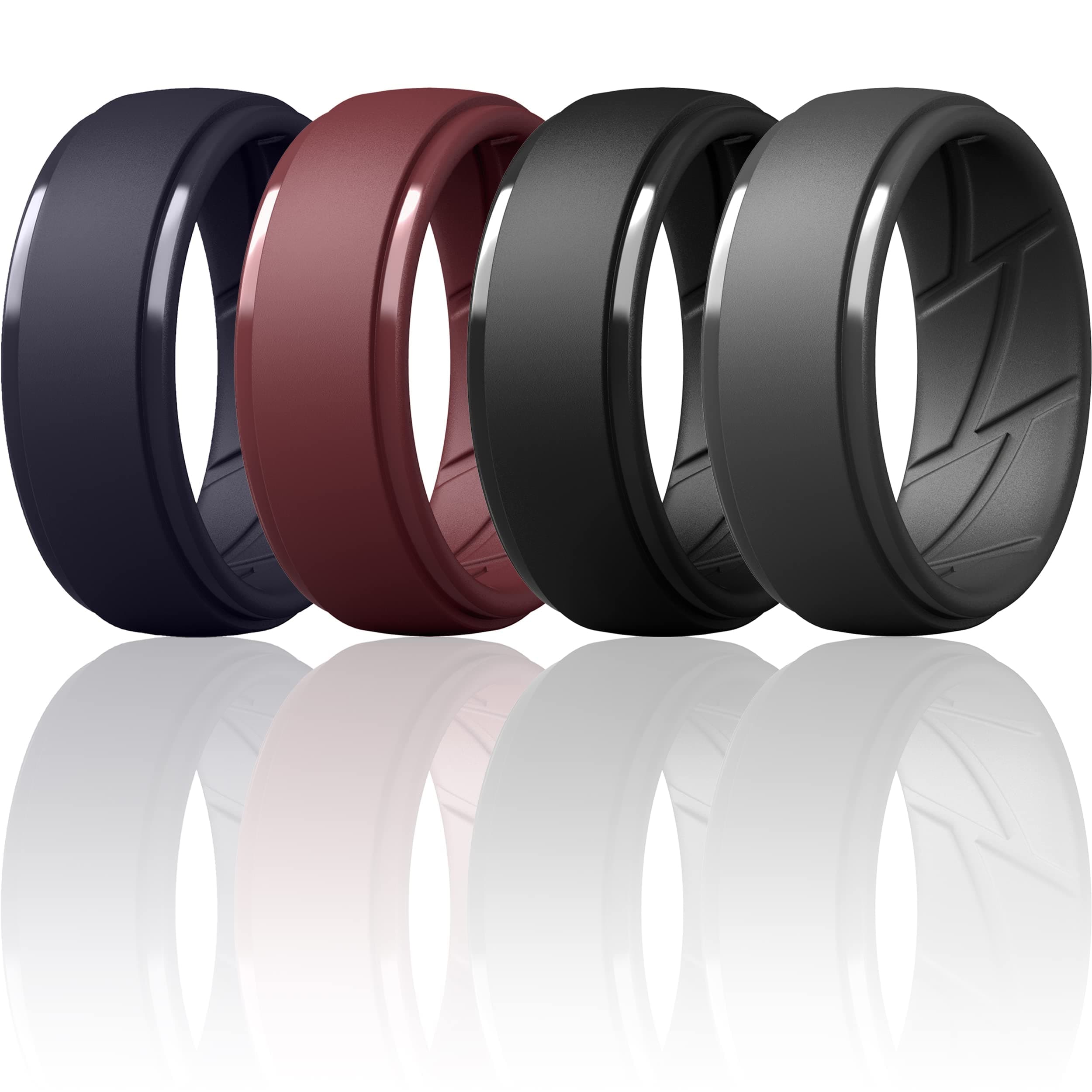 ThunderFit Silicone Rings for Men - 7 Rings / 4 Rings / 1 Ring - Step Edge Breathable Edition Rubber Engagement Bands 10mm Wide - 2.5mm Thick