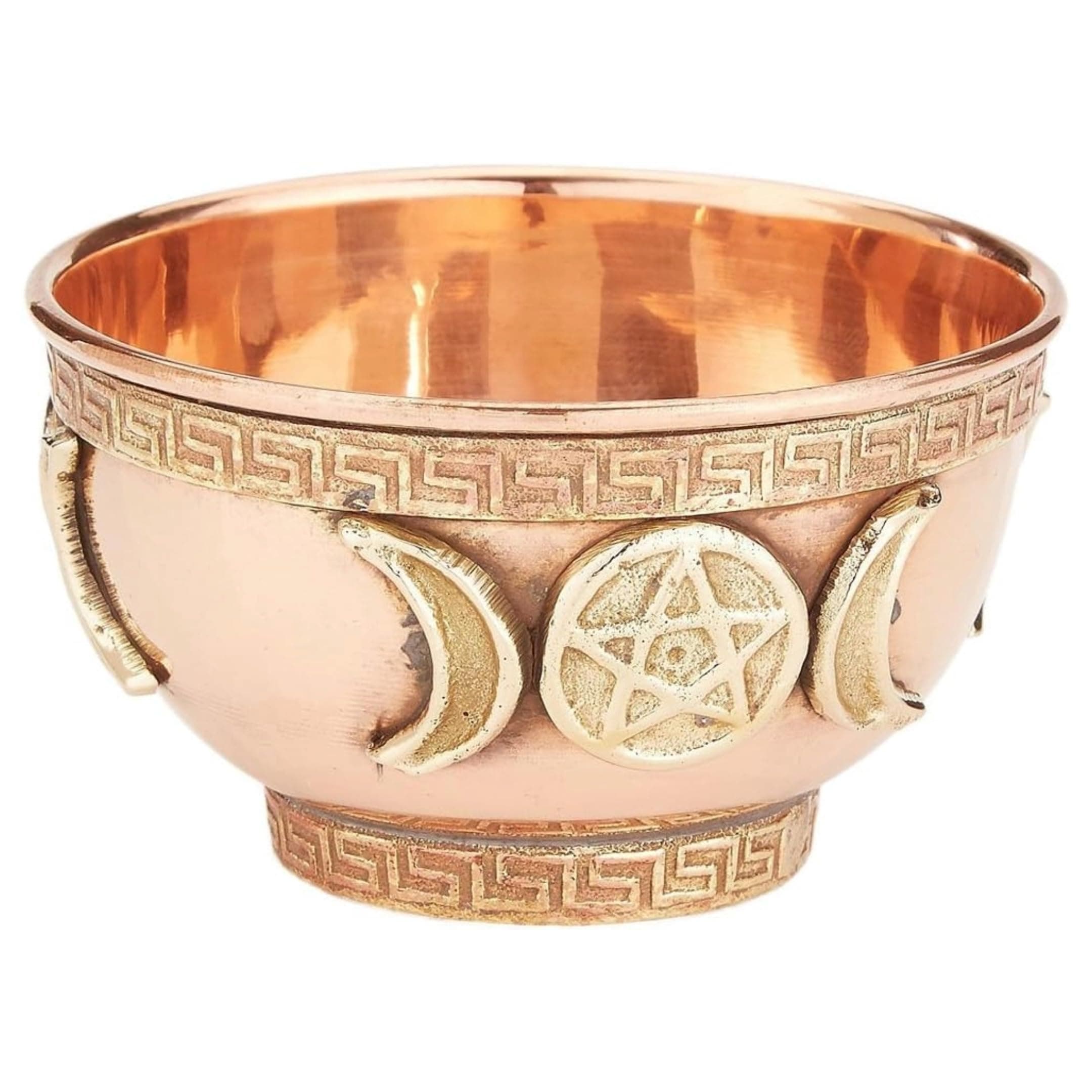 New Age Imports, Inc. Triple Moon Pentacle Copper Offering Bowl 3" - for Altar, Ritual, Incense Burning, Smudging, Candle Holder, Decoration