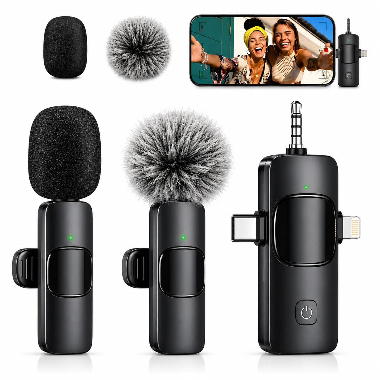 Primate X11 3-in-1 Wireless Lavalier Microphone for Youtubers, Vloggers & Creators | Compatible with iPhone, Android, DSLR, iPad & Type-C Devices | Noise Reduction Mic, 50M Transmission Range