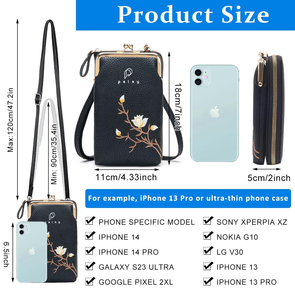 PALAY Women's Small Cross-Body Phone Bag Stylish PU Leather Mobile Cell Phone Holder Pocket Purse Wallet Sling Bag Mini Shoulder Bags