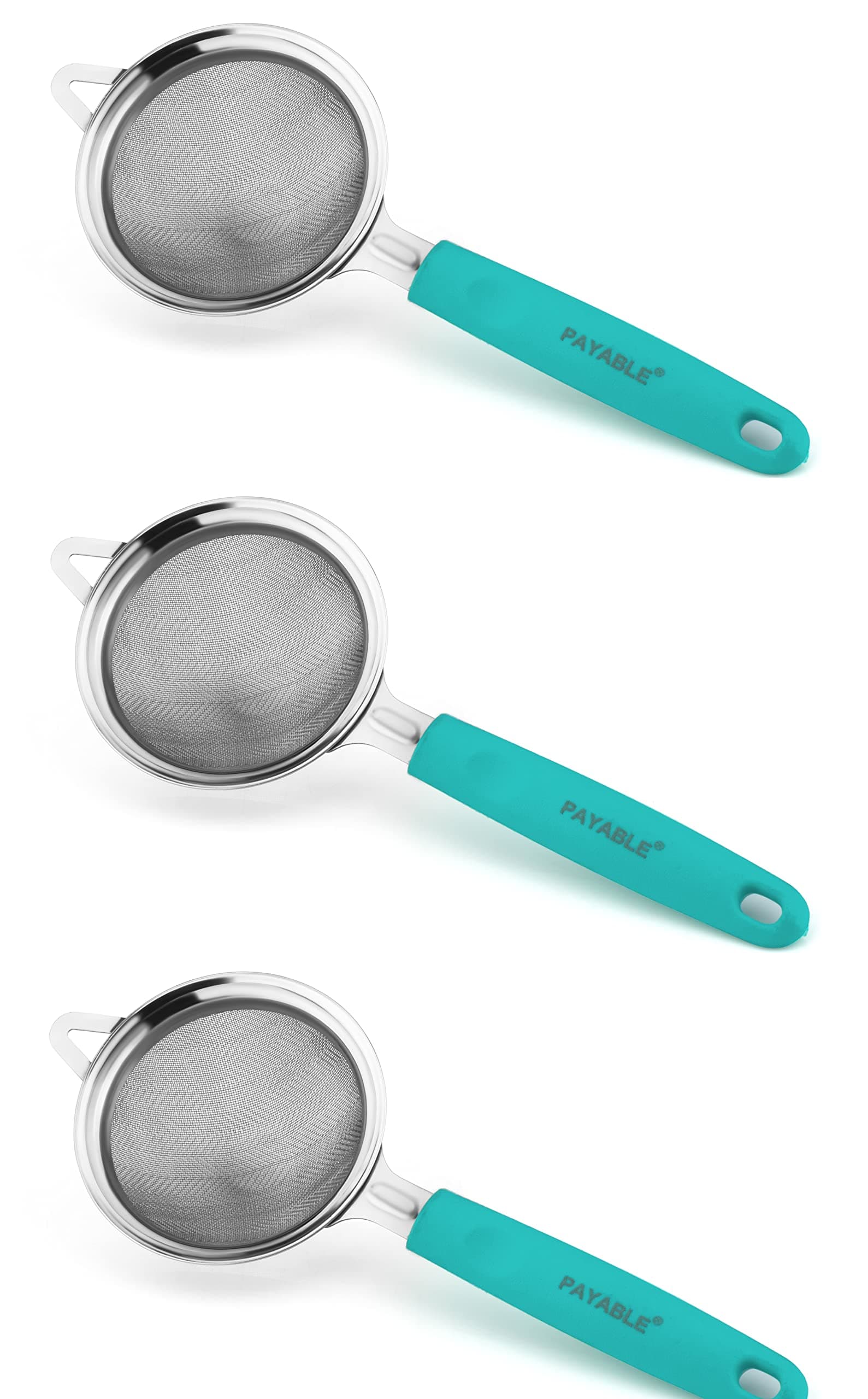 PAYABLE Tea Strainer for Kitchen, Chhalni - Chhani for Tea & Coffee, Tea Filter Stainless Steel, Tea and Coffee Strainer Filter with Stainless Steel Mesh (3, Deep Sky Blue)