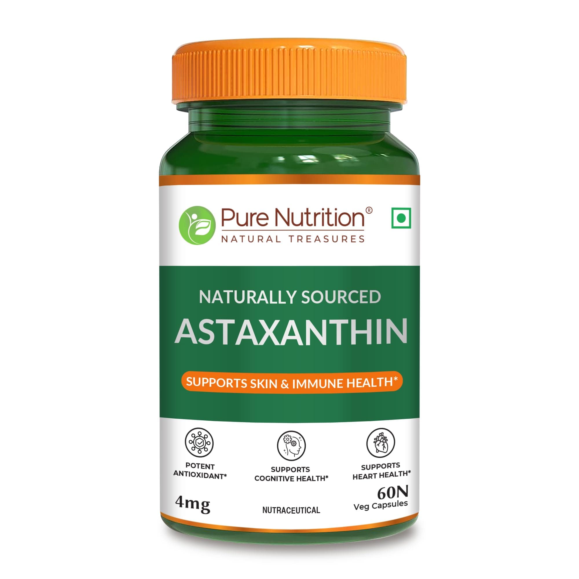 Pure Nutrition Astaxanthin 4mg | Powerful Antioxidant Supplement for Skin, Eye, Heart & Immune Wellness | Supports Cellular Health, Anti-Aging & Daily Recovery for Men & Women – 60 Veg Capsules