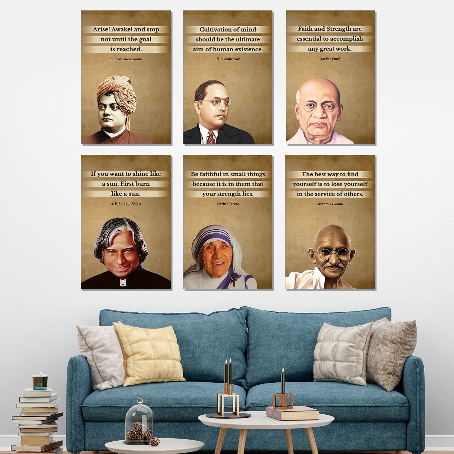 Chaka Chaundh � Posters -Set of 6 - Sardar Patel, Mother Teresa, APJ Abdul Kalam, Mahatma Gandhi, Swami Vivekananda, B R Ambedkar quotes posters � (18 X 12Inches)