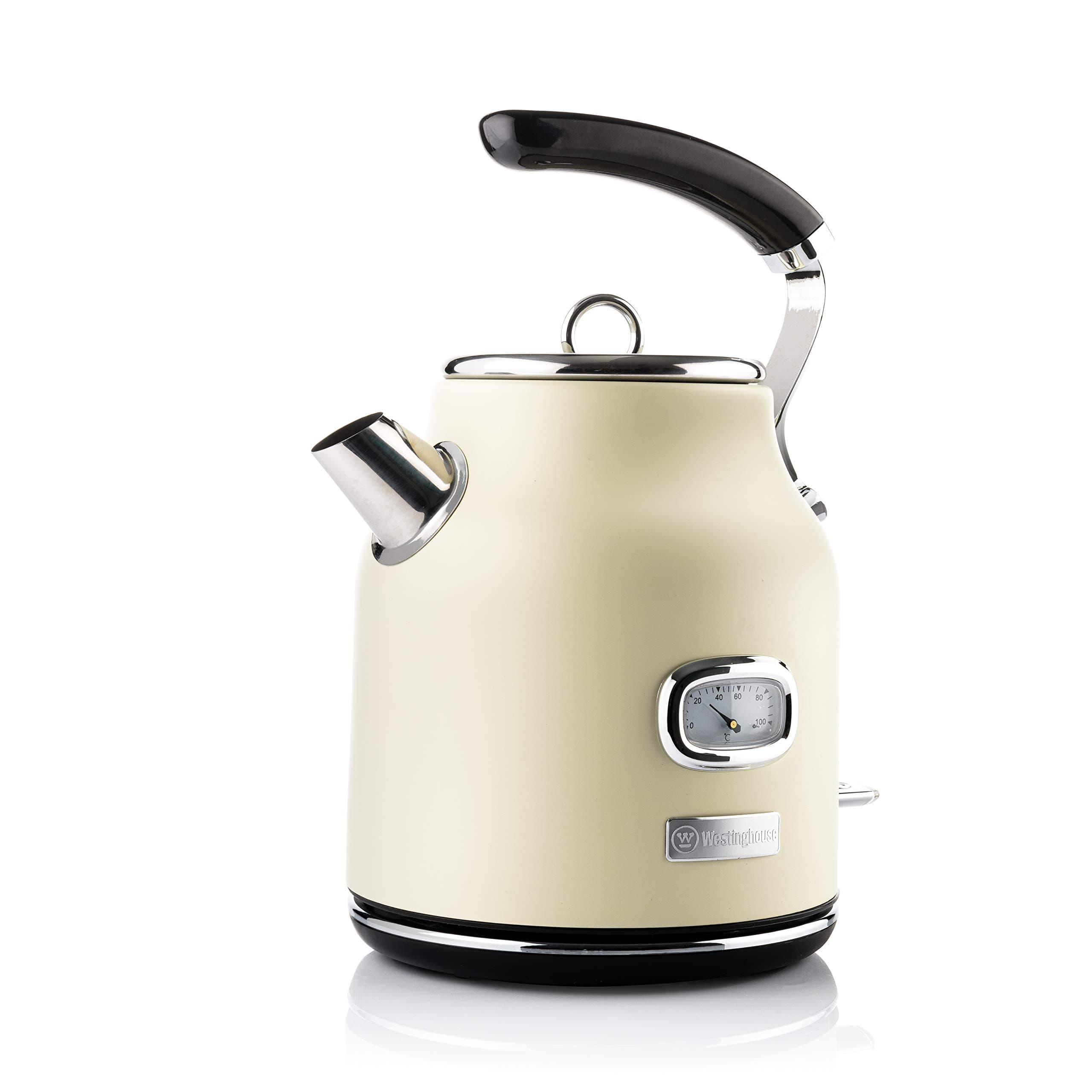 Westinghouse 1.7L 2200W Retro Series Electric Kettle | Fast Boil, Water Boiler For Hot Drinks, Quiet Boil & Detachable Filter | Temperature & Water Level Indicator | 2 Years Warranty (White)