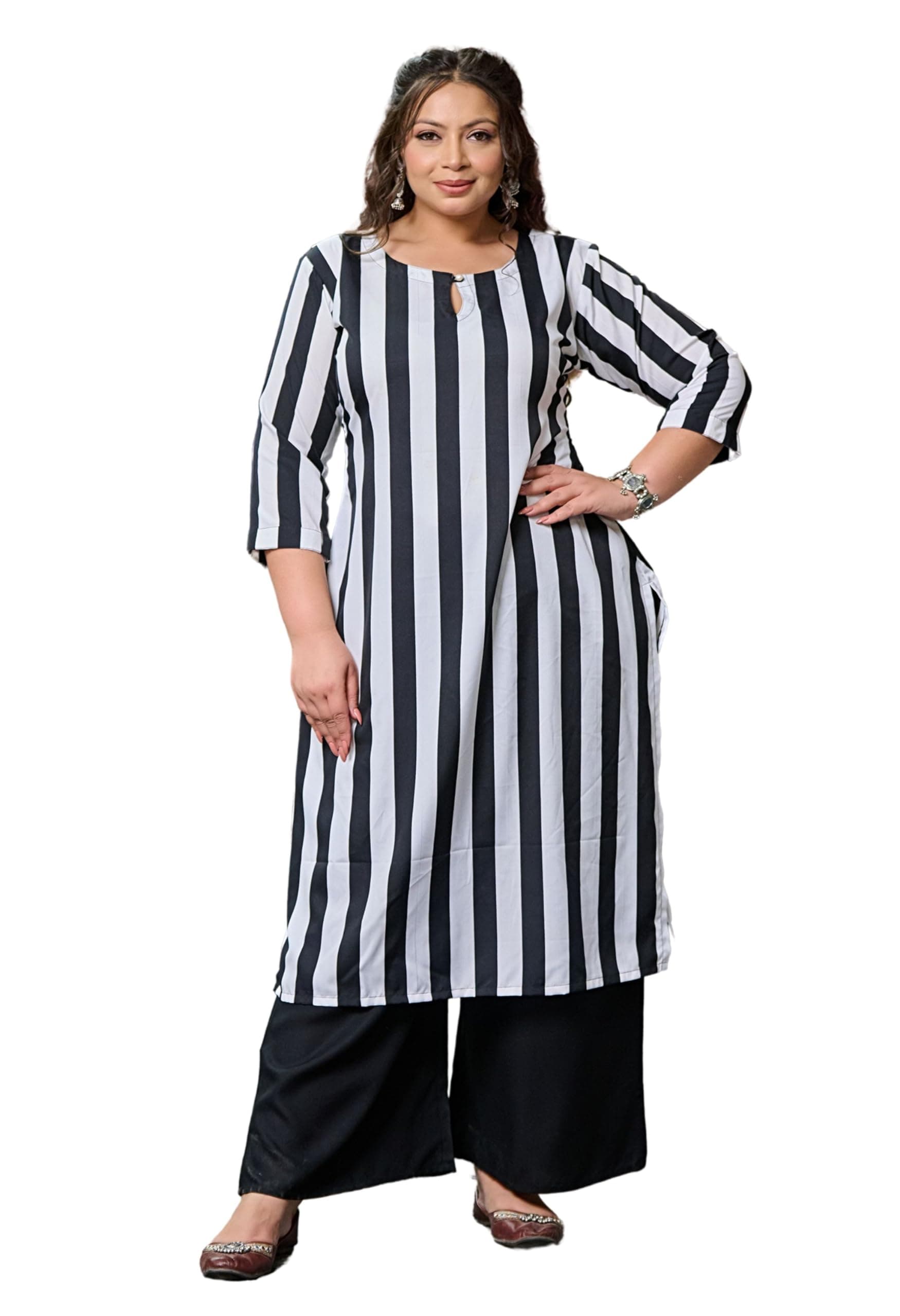 PrettyPlus by Desinoor.com Women’s Plus Size Kurta | Ethnic Kurta for Women | Office & Festive Traditional Kurta Firozi