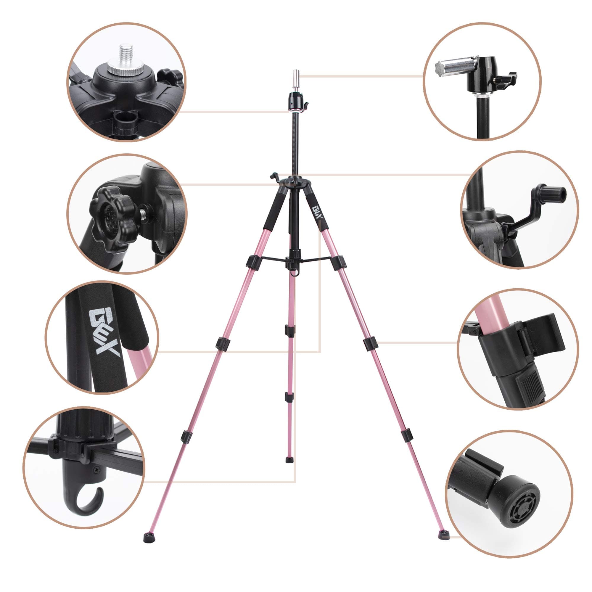 GEX Mannequin Tripod Stand Canvas Block Training Doll Manikin Head Wig Stand for Cosmetology Hairdressing(Rose Gold)