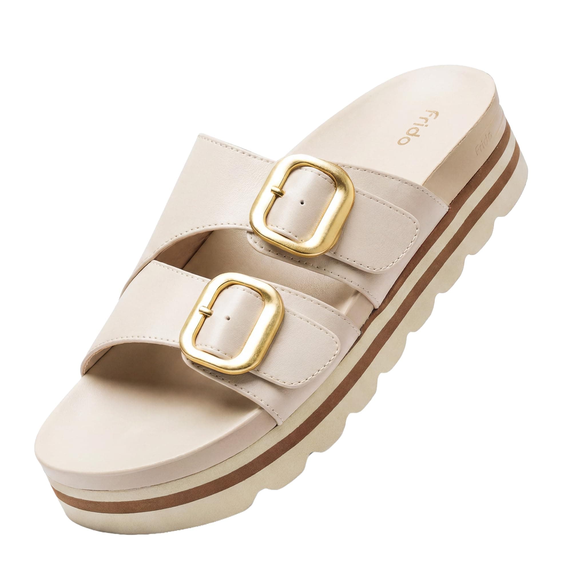 Frido Women's Arch Support Wedge Sandals, Orthopedic Cushioned Platform Heels with Anti-Slip Sole, Comfortable Slip-On Footwear for Office, Travel, Daily Wear & Long Standing | Available in 3 Style- Buckle Strap, Velcro Strap & Classic Styles
