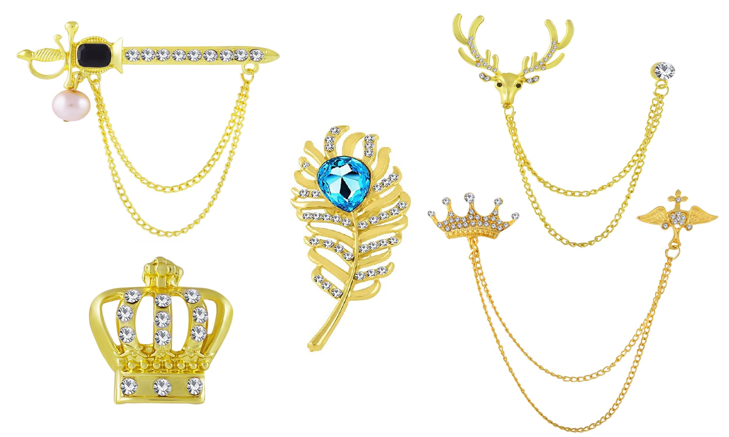 Okos Gold Plated Men Jewellery Combo Of 5 Brooch Lapel Pin For Boys And Men CO1000369