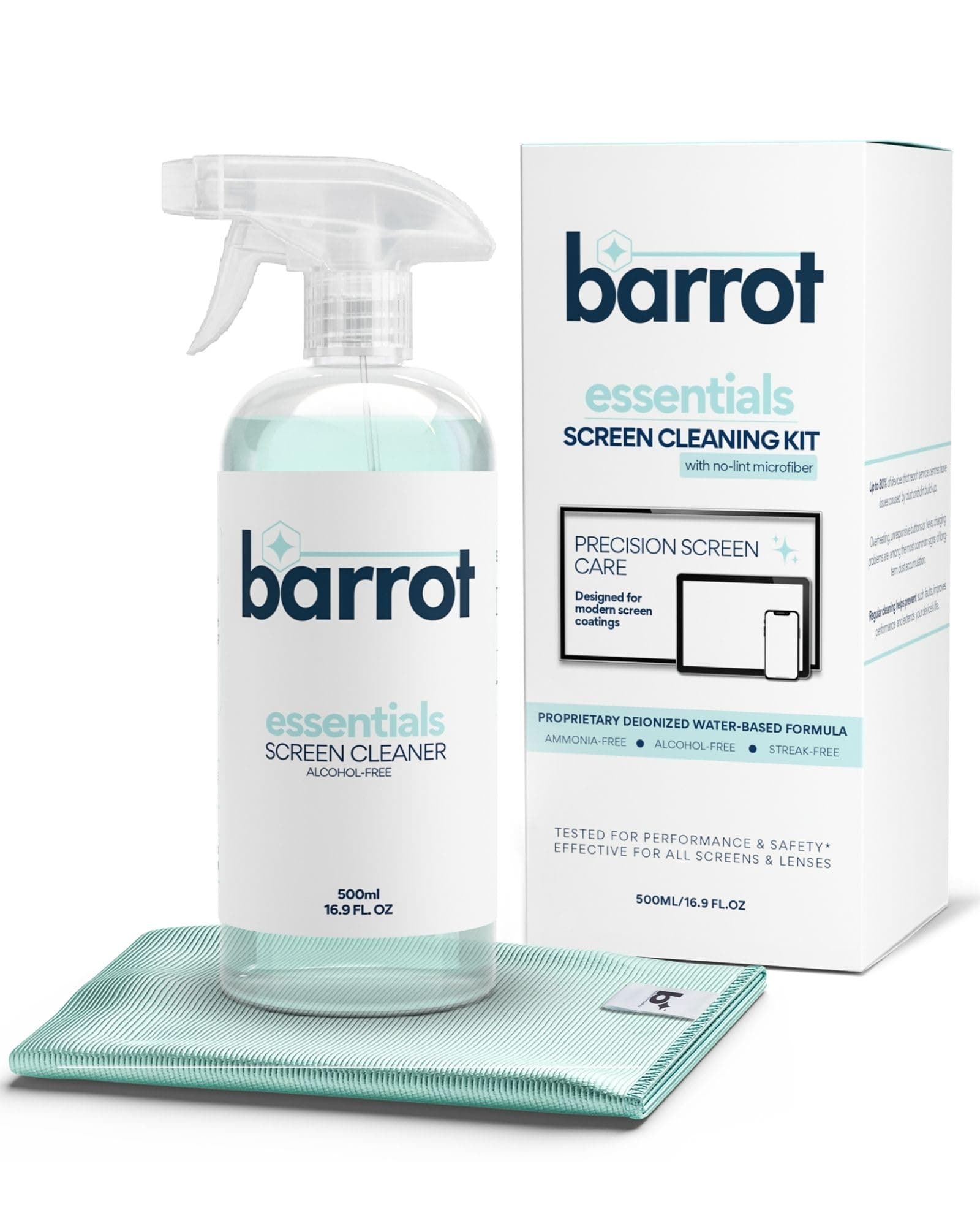 BARROT TV & Laptop Screen Cleaner (500ml) | Designed for LED/OLED/QLED/Plasma/LCD Displays | New Non-Alcohol Formula, Anti-Static, Safe for All Screens | Plush Microfiber Included