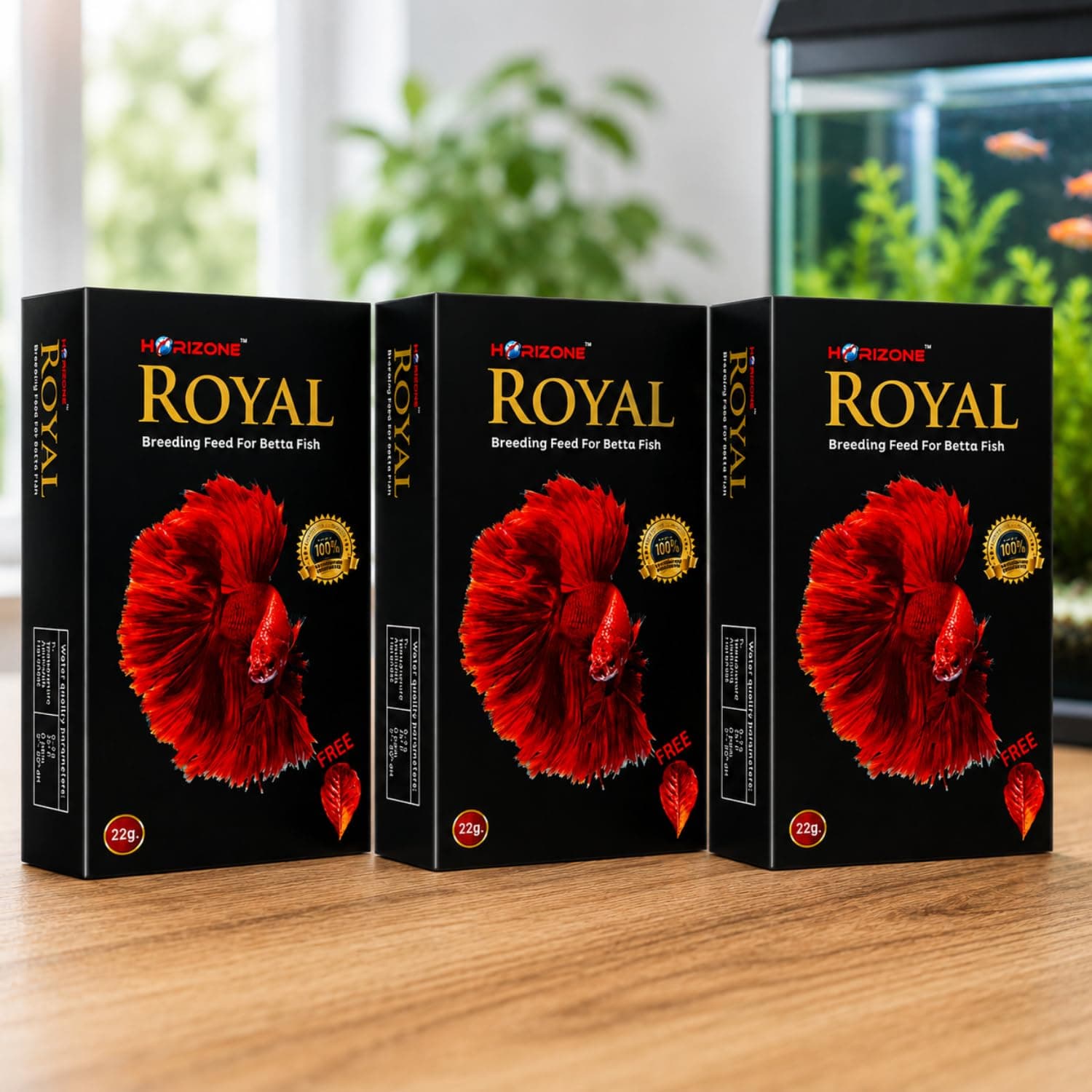 VAYINATO Horizone Royal Betta Fish Breeding Feed 22g (Pack of 3)| Premium High Protein Food for Betta Growth, Color Enhancement & Fin Development | Floating Aquarium Feed for Siamese Fighting Fish