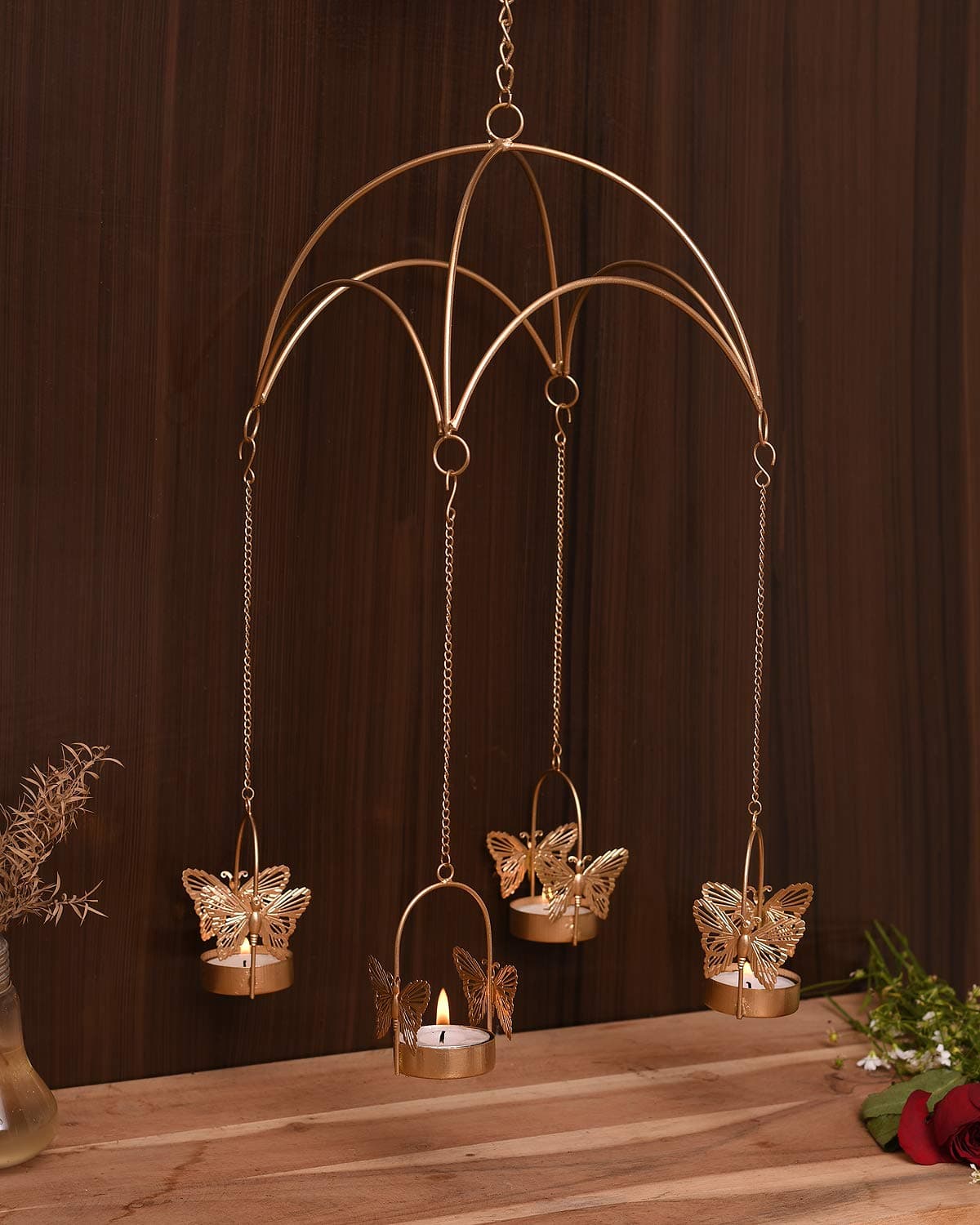 Collectible India Tealight Candle Holders Votive Wall Hanging - Umbrella Butterfly Shape T Light for Home Decor - Iron T-Light Candle Holder for Christmas Home Living Room