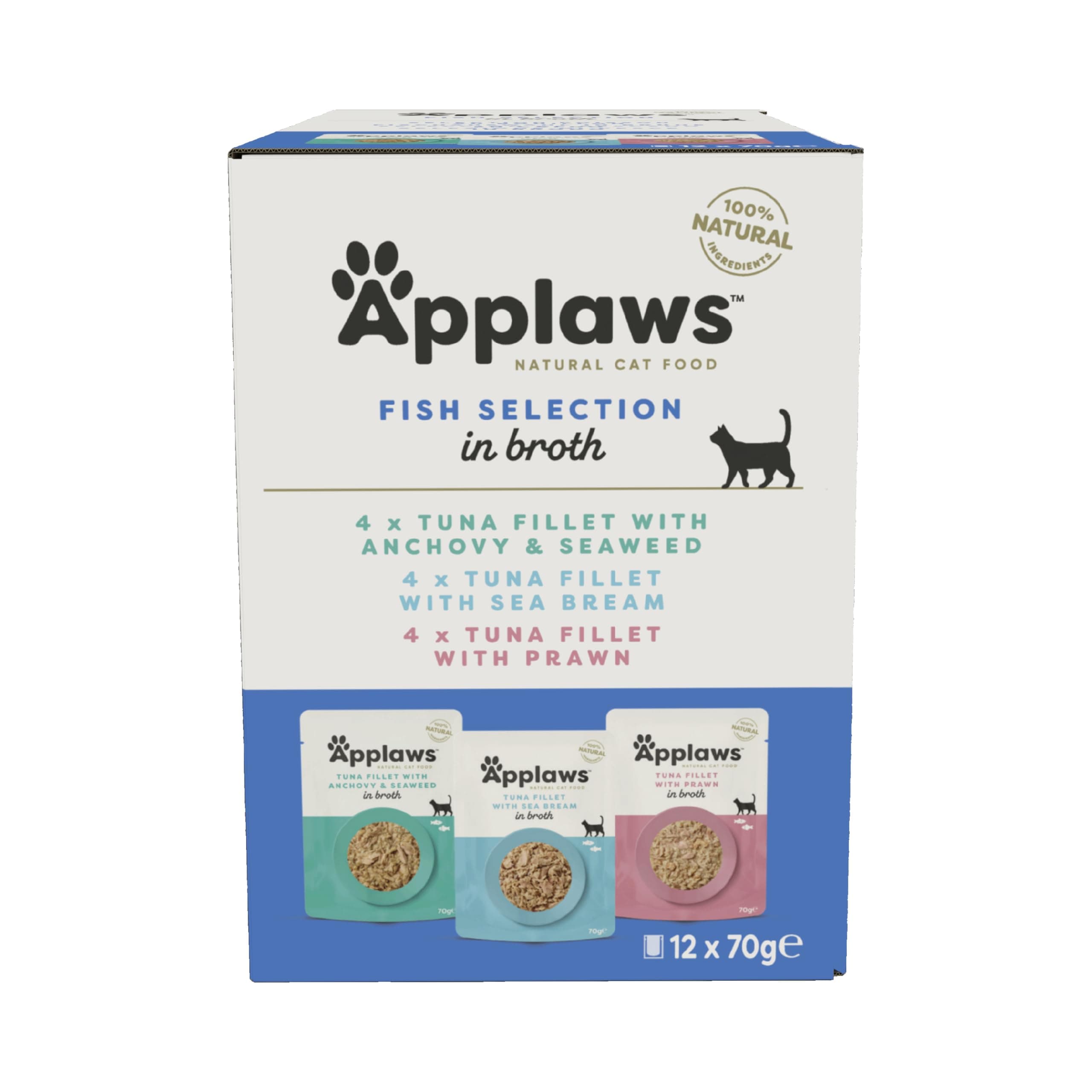 Applaws Premium Cat Food, Pouch Multipack Tuna Selection in Broth 70g x 12 Pouch