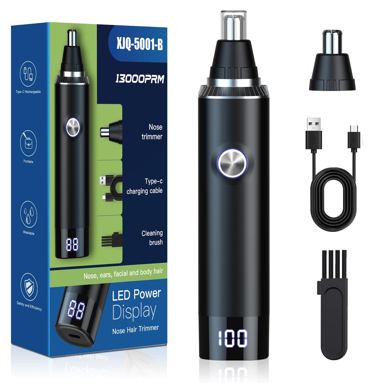 Ear and Nose Hair Trimmer for Men, 2025 Professional Painless USB Rechargeable Eyebrow & Facial Hair Trimmer, 13,000 RPM Precision Tool with Powerful Motor and Dual-Edge Blades, IPX7 Waterproof