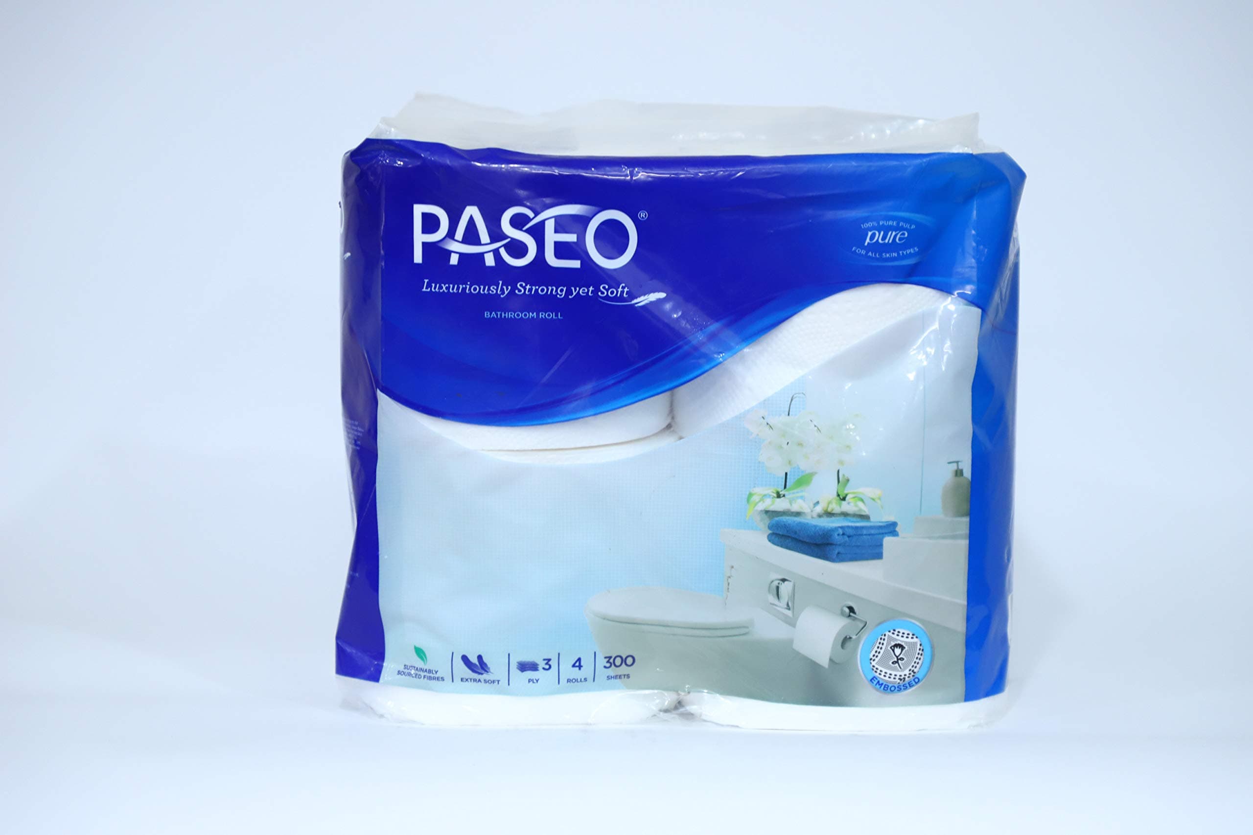 Paseo Elegant International Quality Extra Soft 3 Ply Toilet Paper 8 Toilet Rolls x 300 Toilet Tissue Sheets Sheet Size 9.9 x 10.5 cm