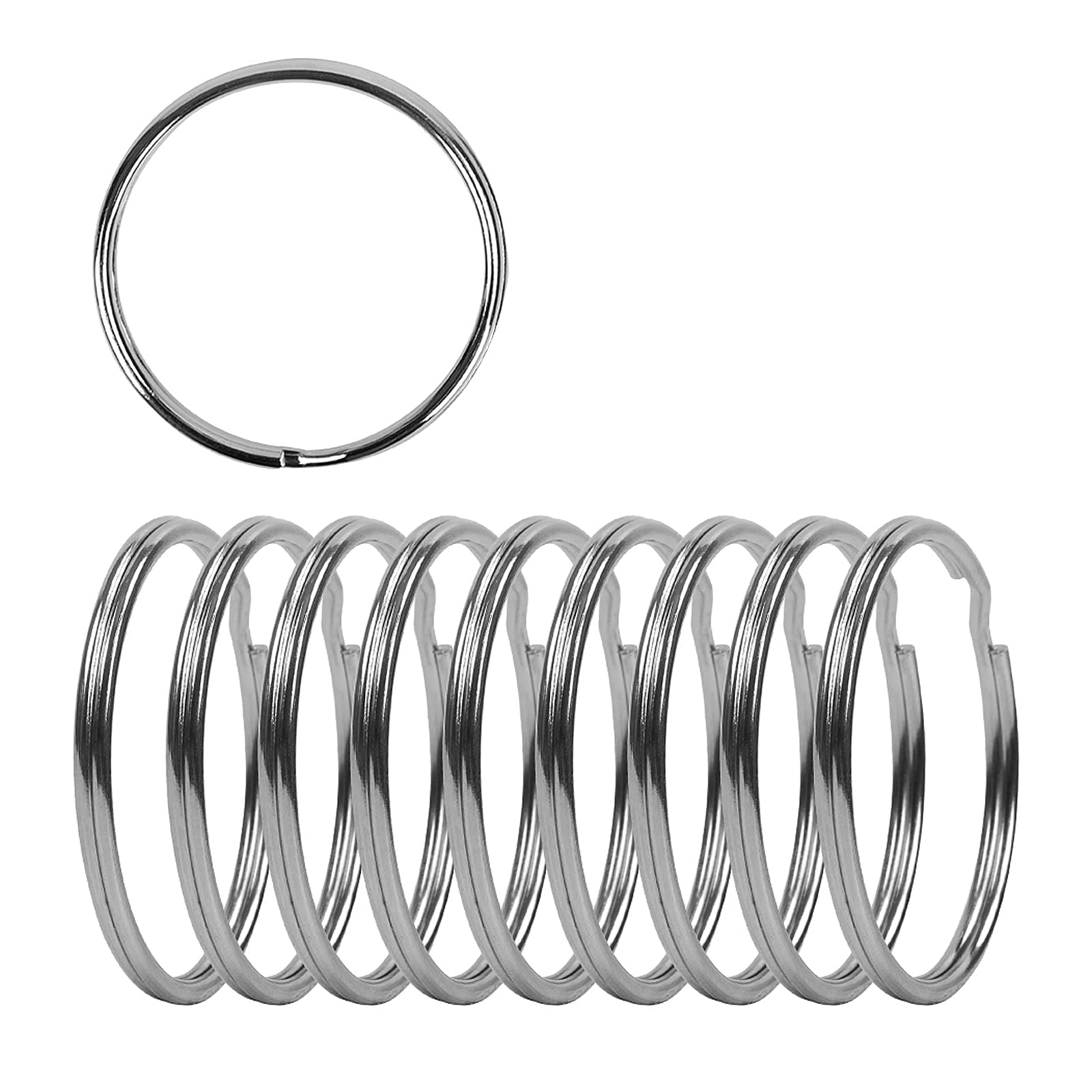 2 Inch Flat Key Rings - Large Split Key Rings - Silver Steel Round Edged Circular Keychain Ring Clips - Sturdy Key Chain Ring Connector (Pack of 10)