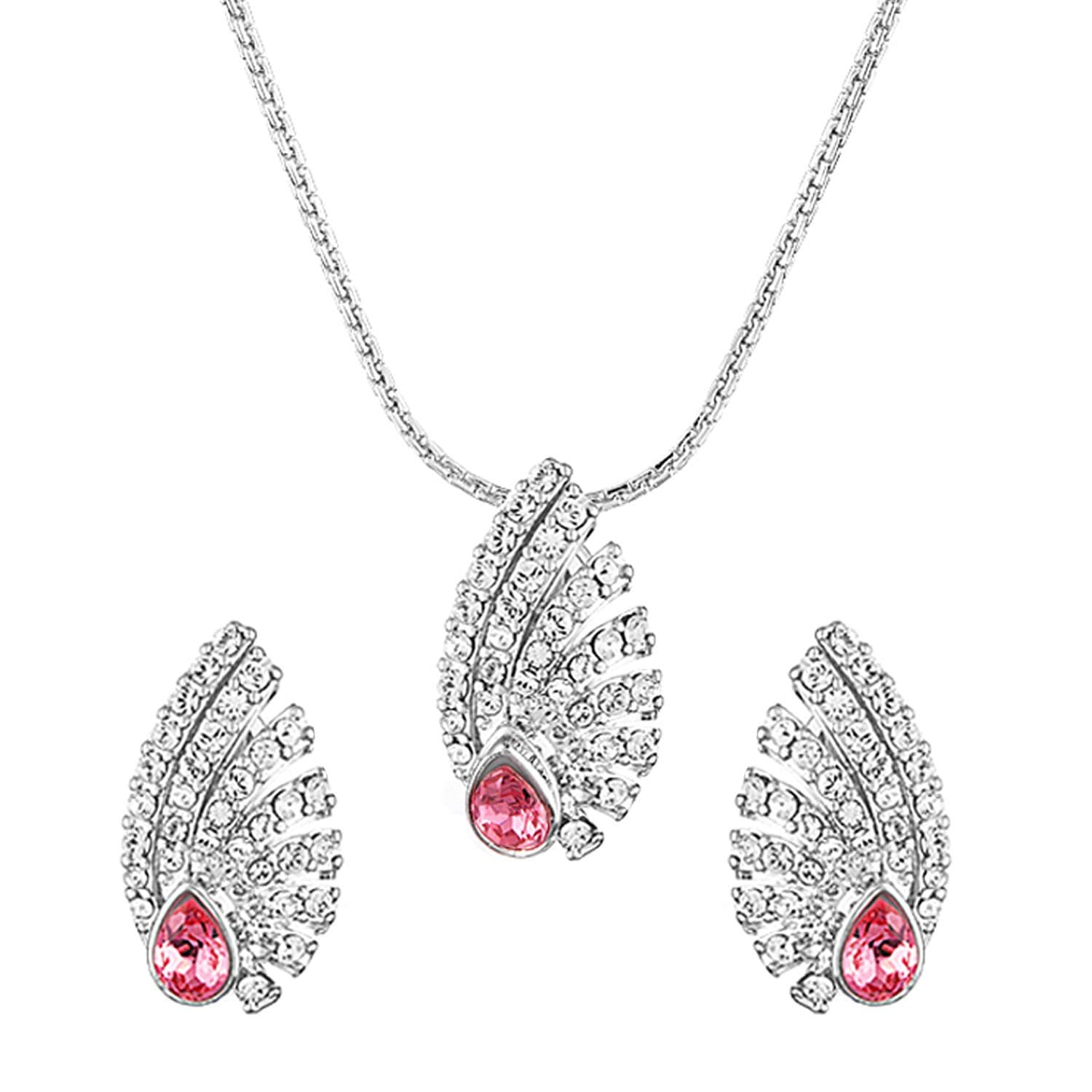 Mahi Pink Shell Rhodium Plated Pendant Set for Women NL1104132R