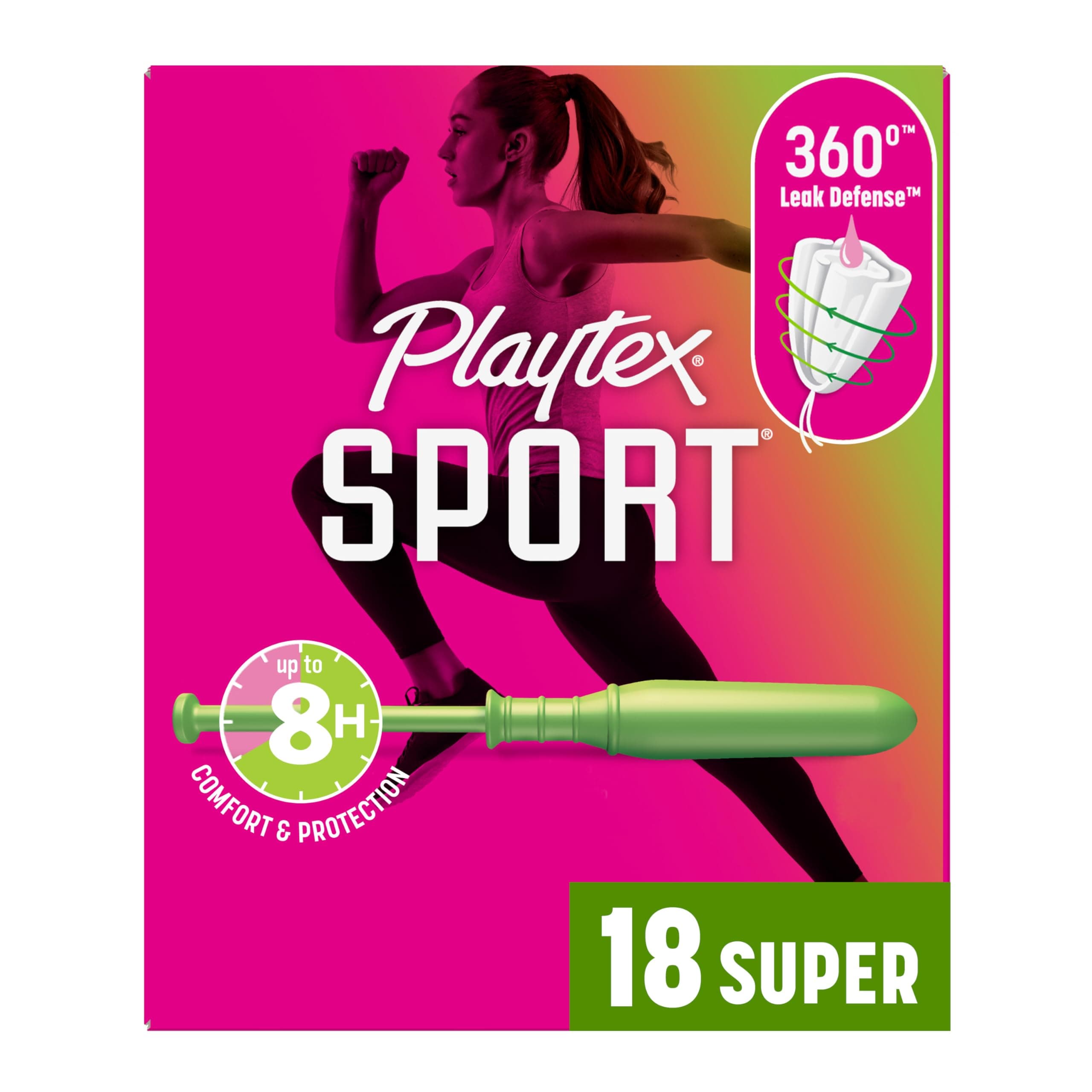 Playtex Sport Tampons with Flex-Fit Technology, Super, Unscented - 18 Count (Pack of 2)