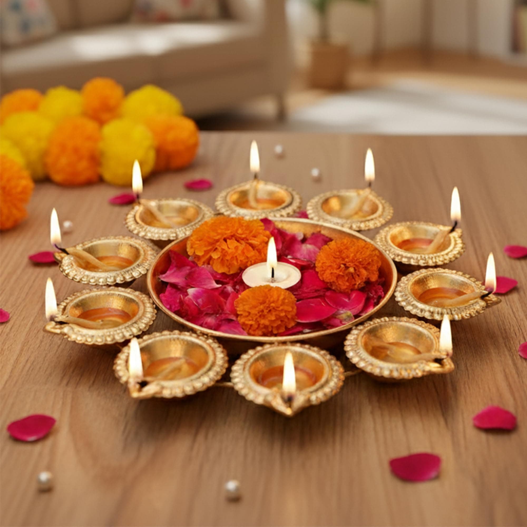 CraftVatika Urli Diya for Diwali Decoration Items for Home Decor, Urli Set for Decoration, Urli Bowl for Home Table Floor Decor Small Size, Diya for Floating Flower Diwali Pooja (7.2 Inch)