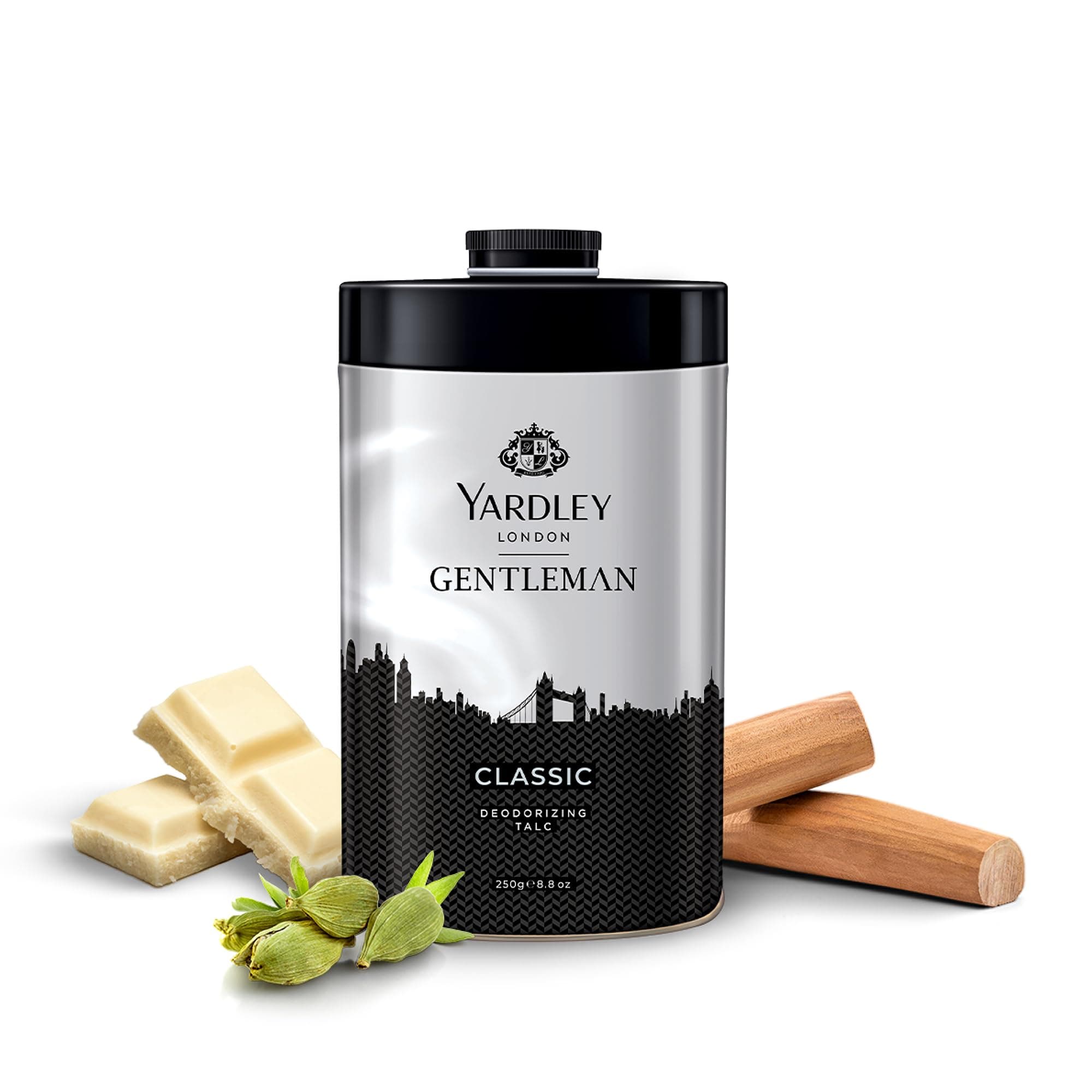 Yardley London Gentleman Classic Deodorizing Talc Spray for Men with Calcium, Carbonate, Magnisum, Carbonate, Fragrance, Dipropylene Glycol, Calcium, Silicate, Triclosan, Pack of 1, 250g