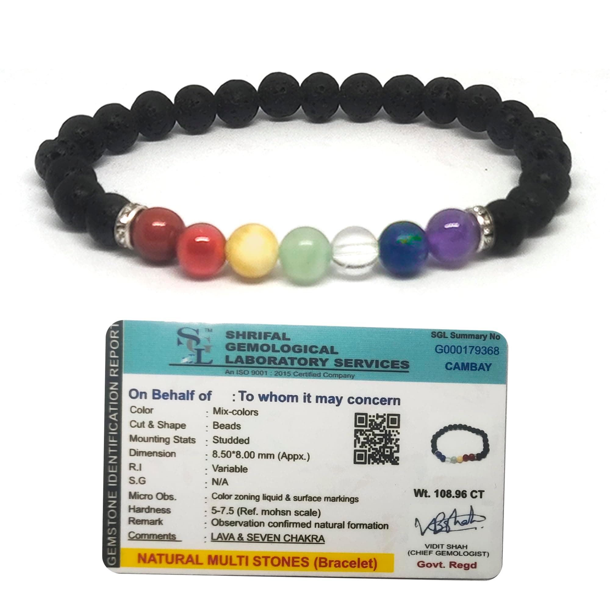 SOLAVA Original 7 Chakra Bracelet for Woman and Men with Lab Certificate - Natural Energised Seven Chakra Lava Stone Bracelet for Money, Health, Protection, Vastu, and Chakra Healing - 8MM Beads