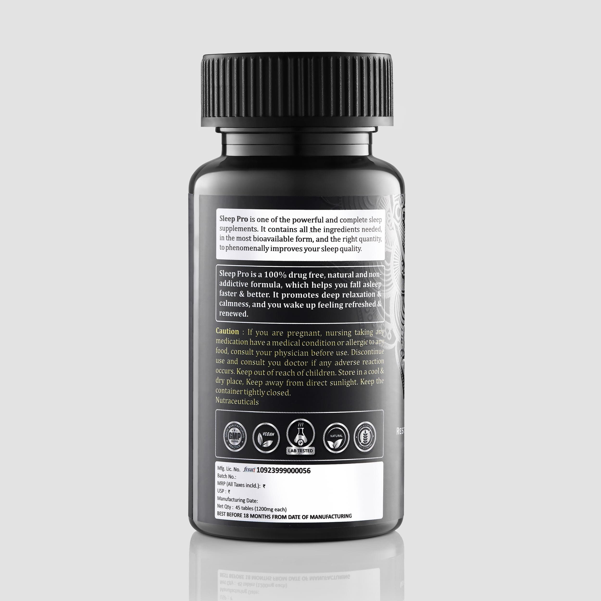 Mango Herbs Sleep Pro Melatonin, Magnesium Glycinate, L-Theanine, Valerian Root & Jatamansi | Improves Sleep Quality, Reduces Stress & Promotes Relaxation | Ideal for Night Shift & Jet Lag | 45 Tabs