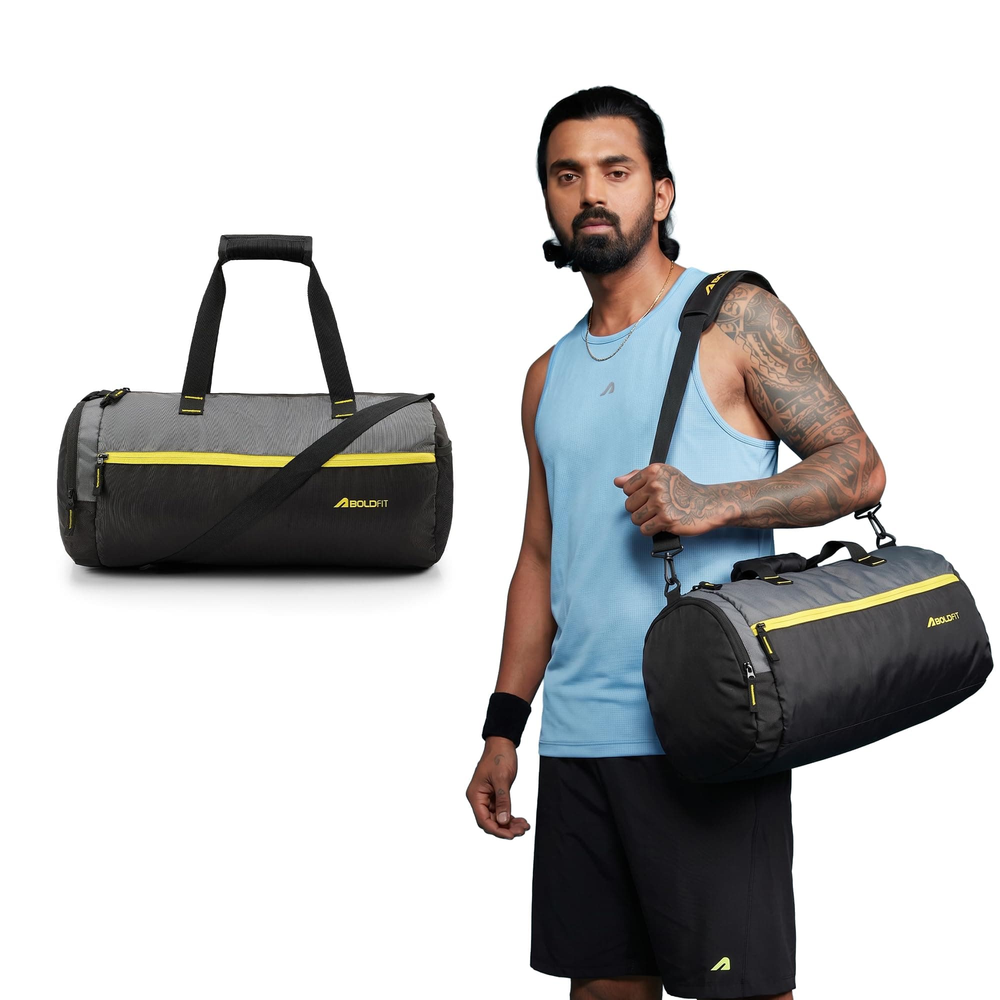 Boldfit Crossbody Gym Duffel Bag for Men & Women, Waterproof Travel & Gym Bag with Shoe Compartment, Adjustable Shoulder Strap, Multiple Pockets Sports Bag for Workout, Travel & Everyday Use