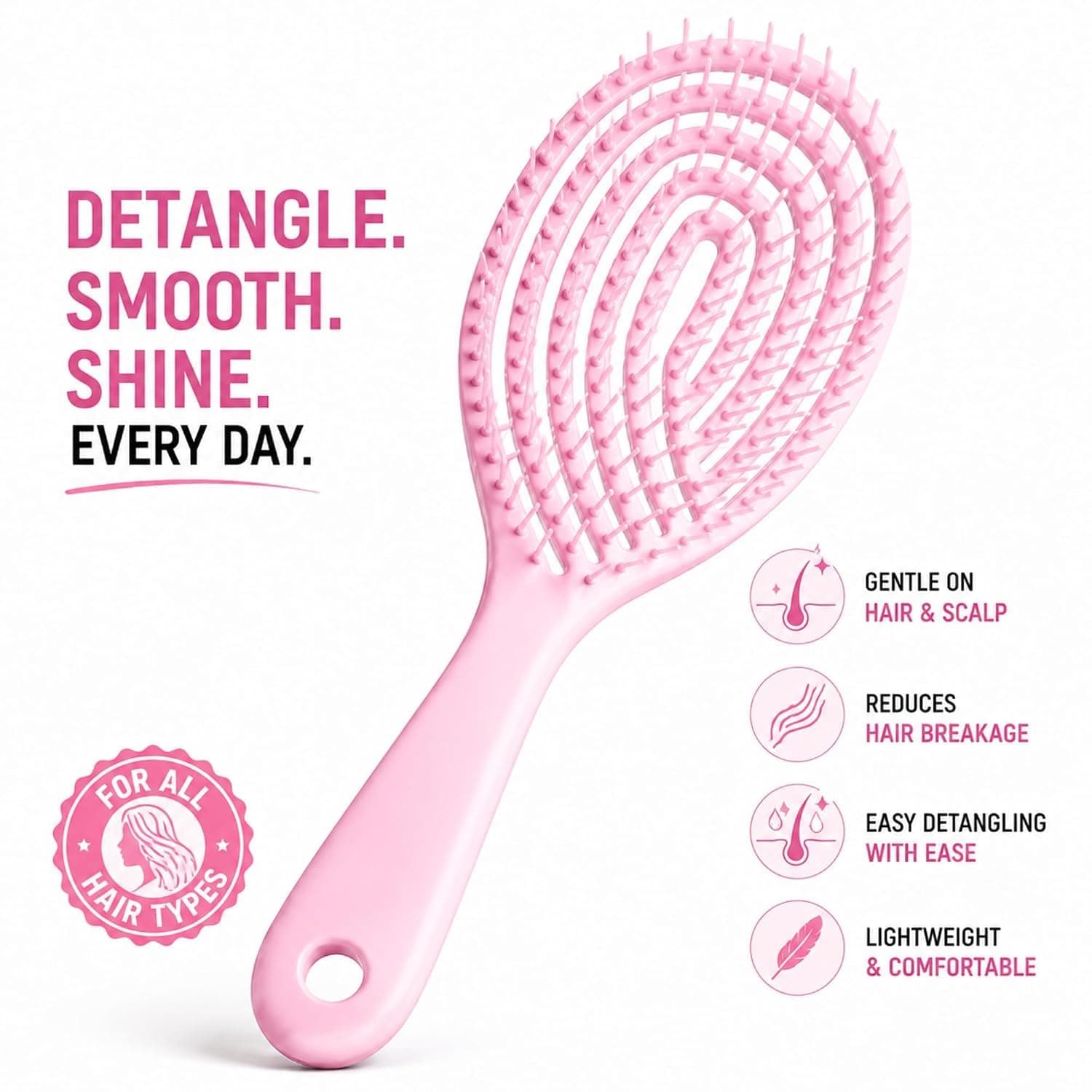 3D Detangling Hair Brush | Flexible Vented Paddle Brush for Curly, Wavy, Straight & Thick Hair | Wet & Dry Styling | Anti Hair Fall & Scalp Massager | Pain-Free Detangler for Women, Men & Kids