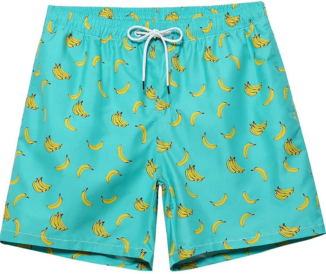 Dissolving Swim Shorts Prank Trunks Funny Gift for Brother Boyfriend Bachelor Beach Party in The Swimming Pool, Banana Cyan, Large