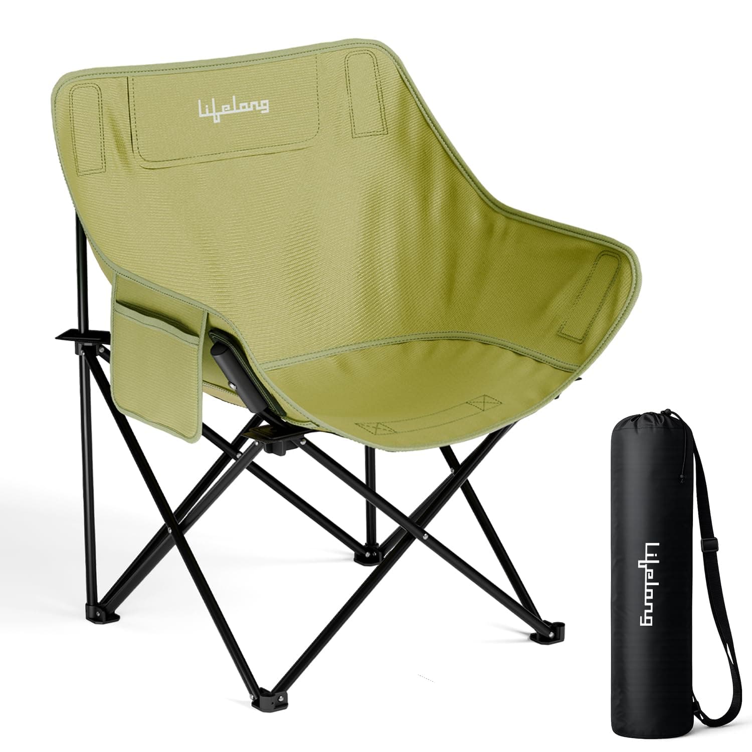 Lifelong Camping Chair | Foldable Chair for Travelling with Adjustable 3-Position Recline | Carbon Steel Portable Trekking Chair | Portable Folding Chair for Homes & Outdoors | Large | Green