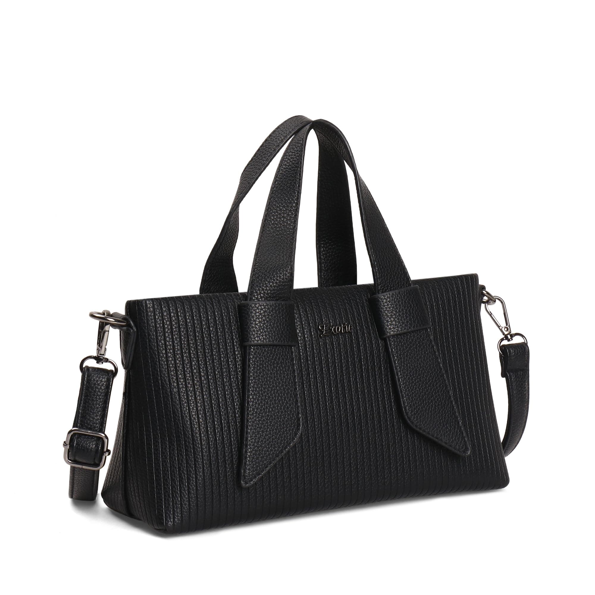 EXOTIC Valeria Satchel Sling Bag for Women | Textured Leatherette Handbag with Top Handle & Detachable Crossbody Strap | Multi-Compartment Structured Purse