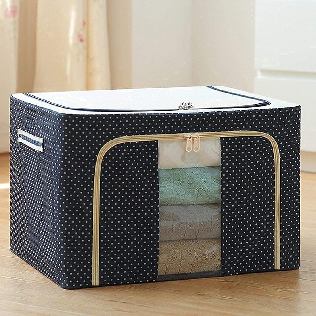 AASHRIT 66 Ltr storage bag Foldable Steel Frame Cloths Zip Organizer Bag and Oxford Fabric Storage Living Cover Boxes For Wardrobe Organizer Shelves Clothes, Sarees, Bed Sheet, Blanket (Pack of 1)