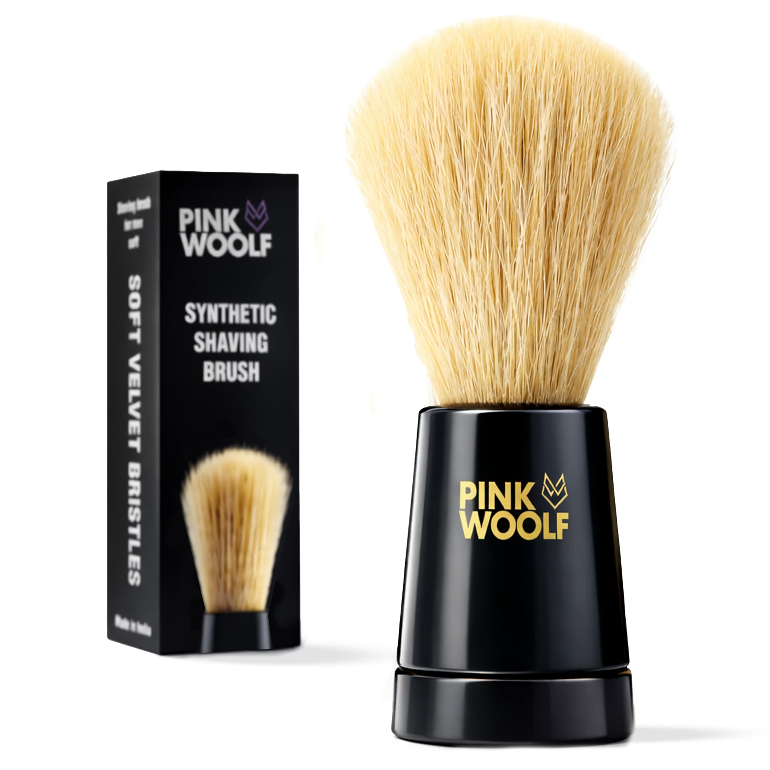 Pink Woolf Shaving Brush for Men, Soft Synthetic Bristles for Rich Lather, Gentle on Skin, Works with Shaving Cream & Soap, Wet Shaving Brush, Black Handle