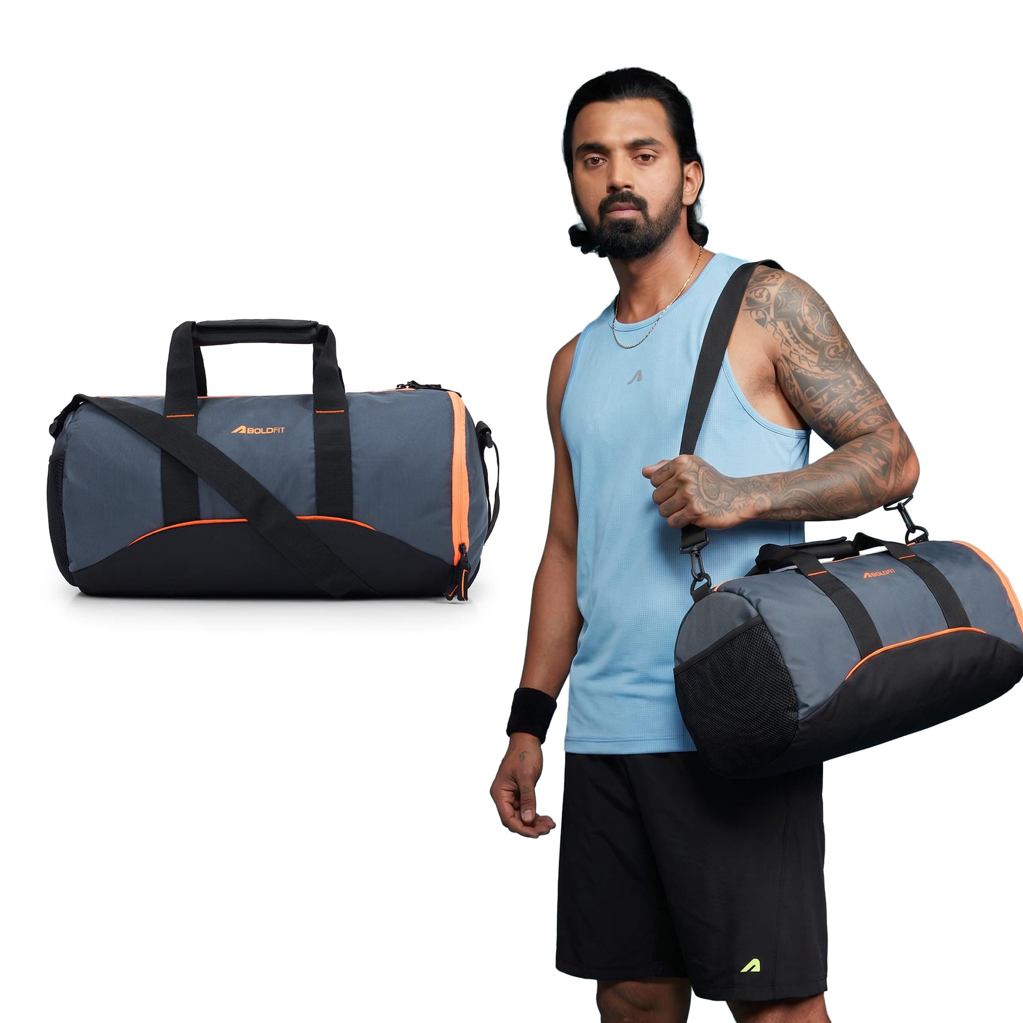 Boldfit Gym Bags for Men Compact Sports Duffle for Women Unisex Duffle Bag for Carry & Travel Adjustable for Shoes Towel Duffel Sports Bag 22L - Black