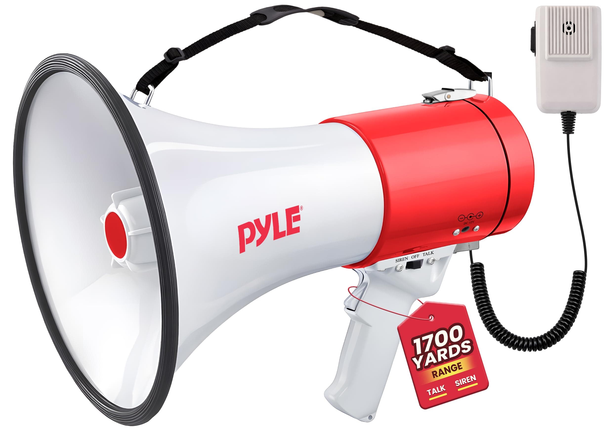 Pyle Megaphone Speaker PA Bullhorn - with Built-in Siren 50 Watts Adjustable Volume Control & Record Function - Ideal for Football, Baseball, Cheerleading Fans, Coaches or for Safety Drills PMP58U