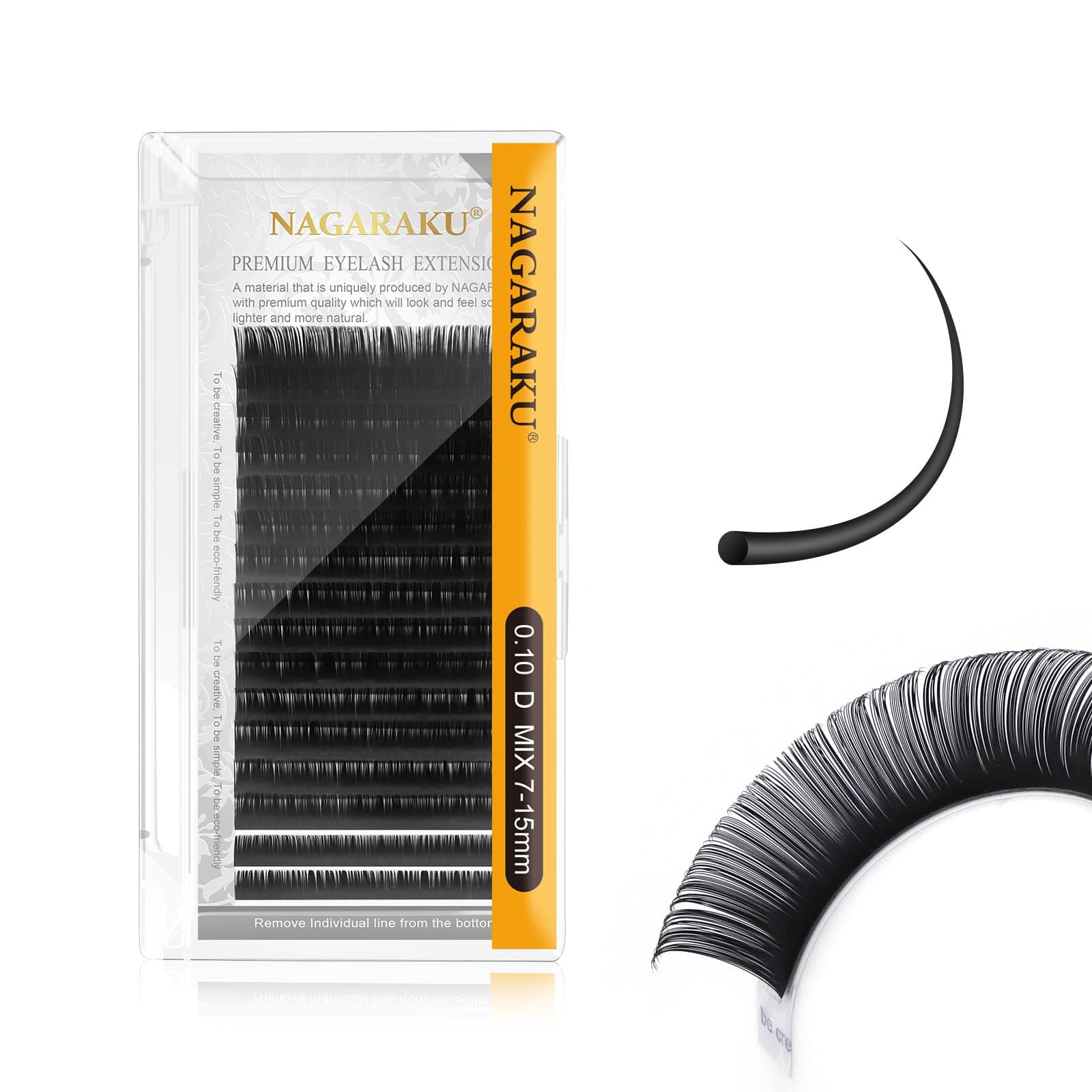 NAGARAKU Eyelash Extensions Individual Lashes 0.10mm D curl 7-15mm Mix Tray Classic Matte Black Soft Natural Faux Mink 16 rows