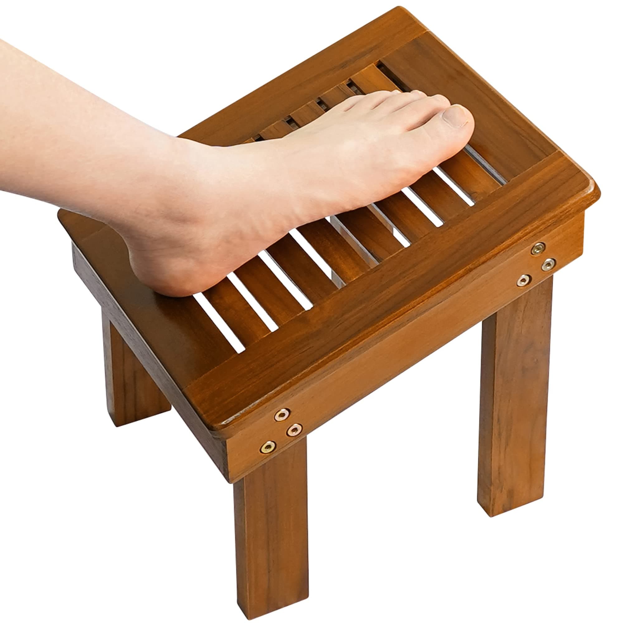 Utoplike Teak Shower Stool for Shaving Legs, Sturdy Wooden Corner Shower Step for Bathroom