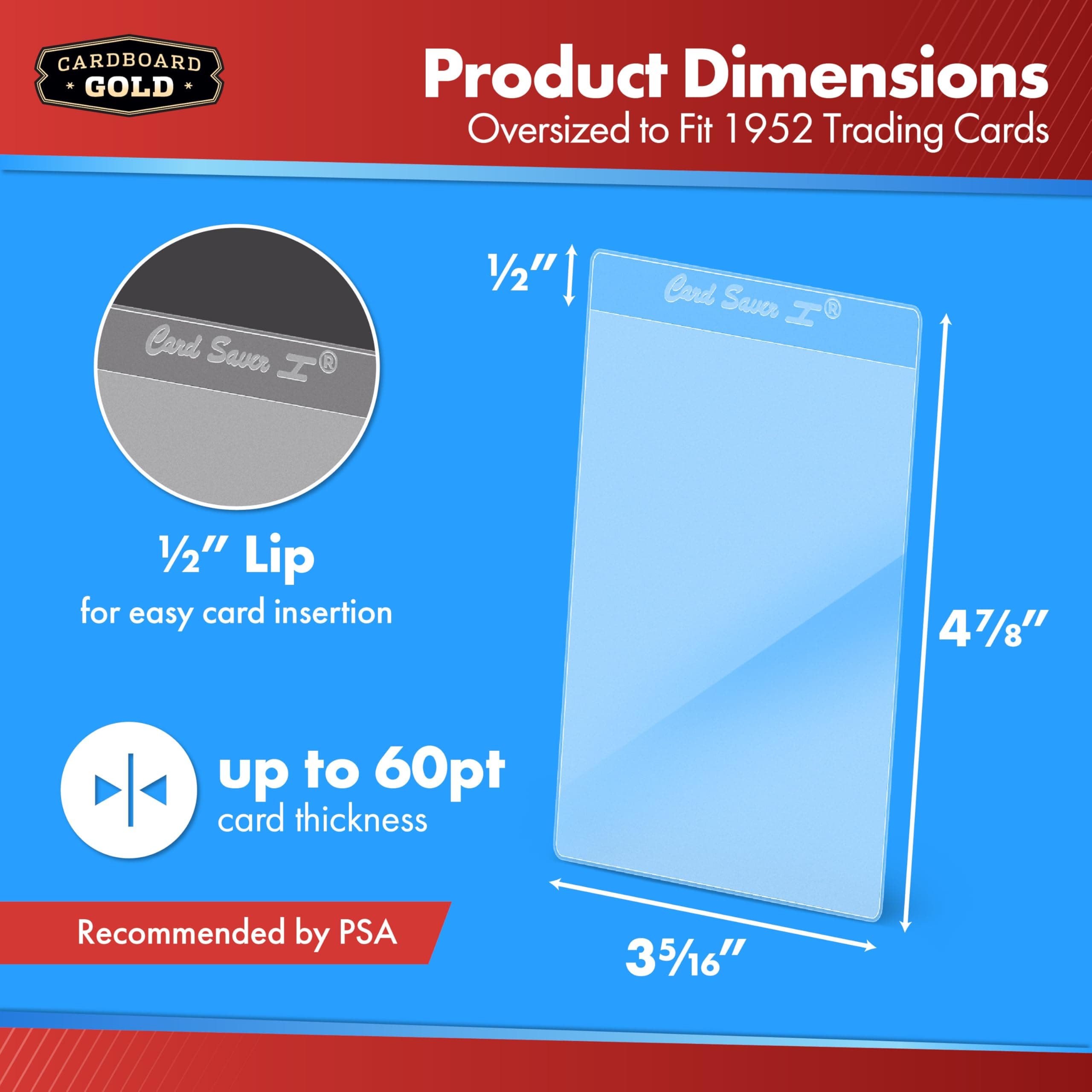 Card Saver 1 - Semi Rigid Card Holder for PSA/BGS Graded Card Submittions - 50ct Pack
