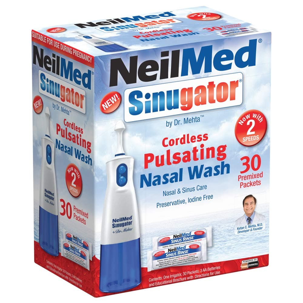 NeilMed Sinugator Cordless Pulsating Nasal Wash with 30 Premixed Packets