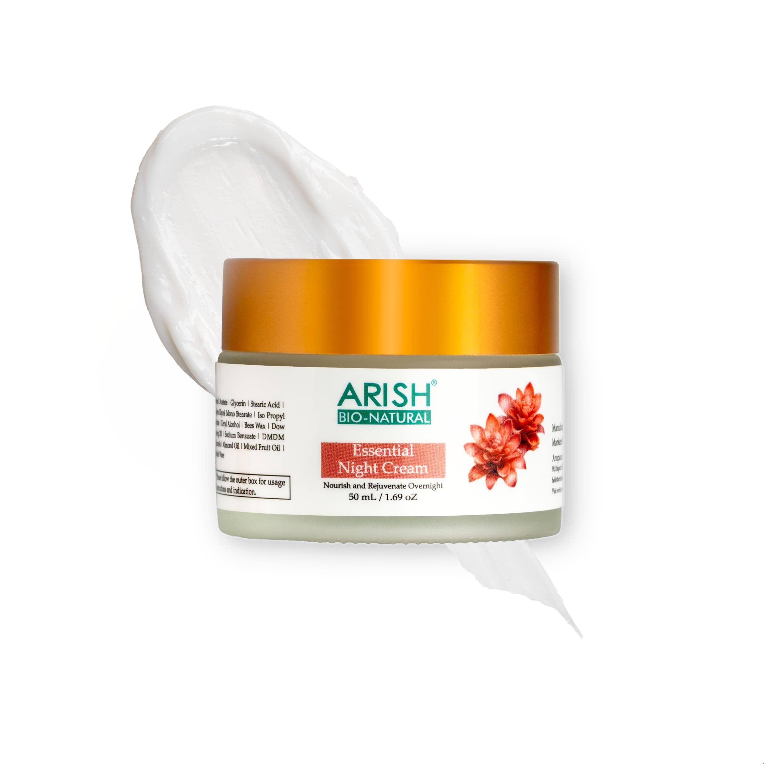 ARISH BIO-NATURAL Essential Night Cream with Almond Oil, Ginseng & Sandalwood | Overnight Hydration & Skin Repair | Restores Glow While You Sleep | 50ml