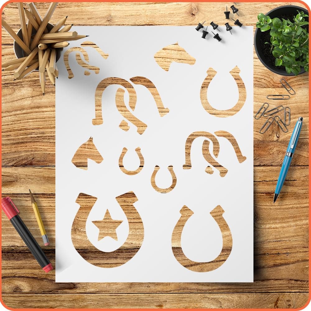 Horseshoe Stencil Template – Reusable 8.5 x 11 Inches for Crafts, Walls, and DIY Arts and Crafts Projects - LIONX