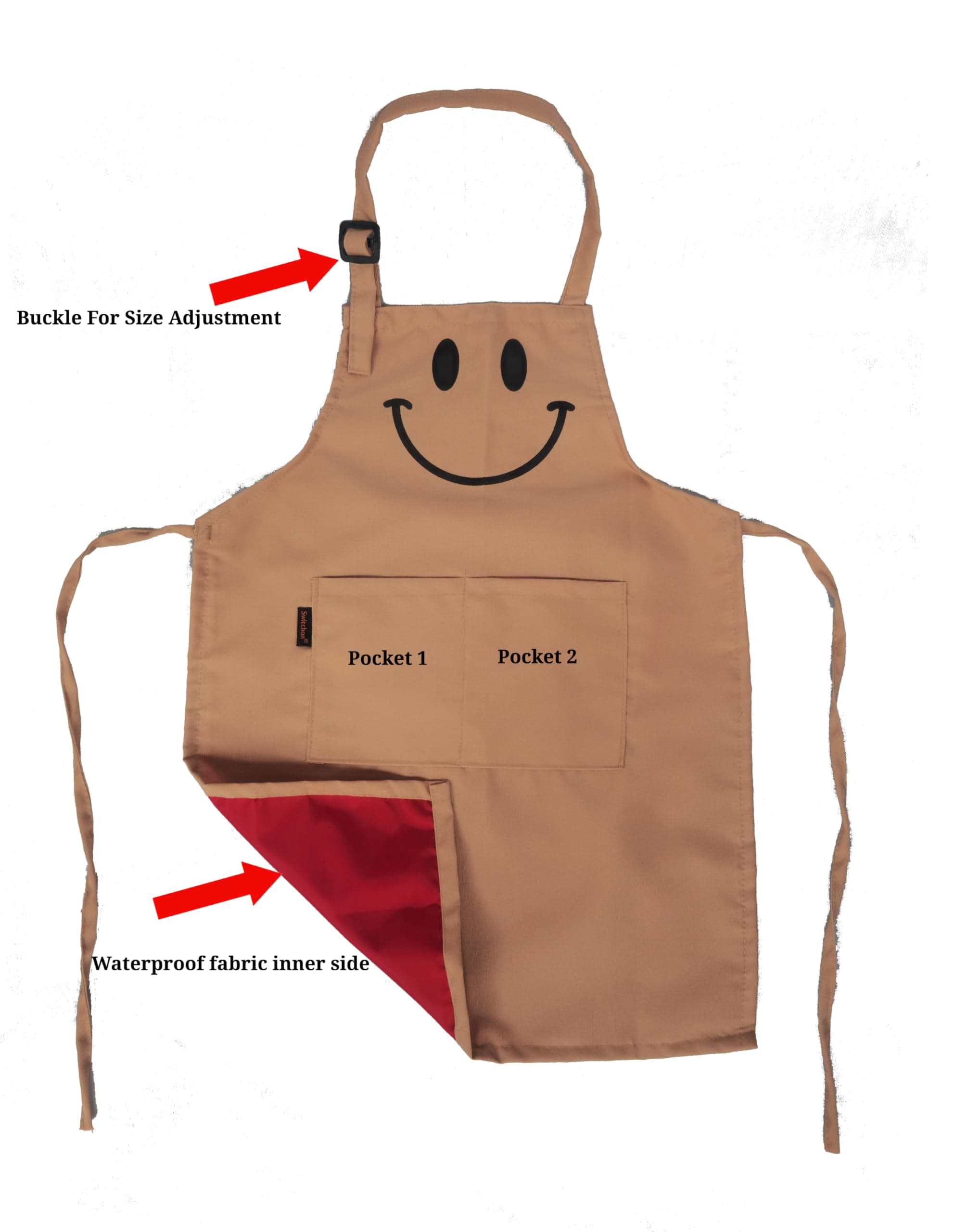 Switchon Kids Smiley Print Waterproof Cooking Apron with 2 Pockets & Chef Cap | Adjustable Bib Style | Polyester | School & Home Use | For Kids | Made in India