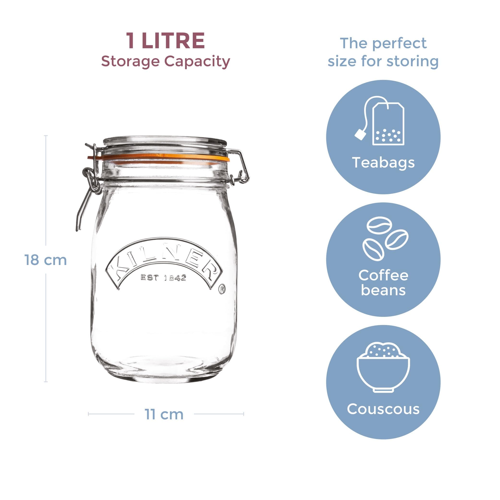 Kilner Premium Clip Top Round Glass Jar – Airtight Glass Containers for Kitchen Storage