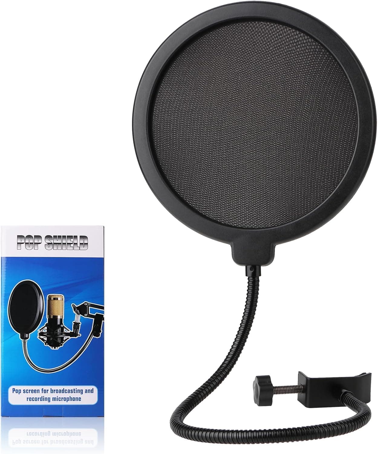 DEVICE OF URBAN INFOTECH Microphone Pop Filter for Condenser Mic – Dual Layer Mic Pop Shield with Flexible Gooseneck Clamp for Studio Recording, Podcasting Pop Filter