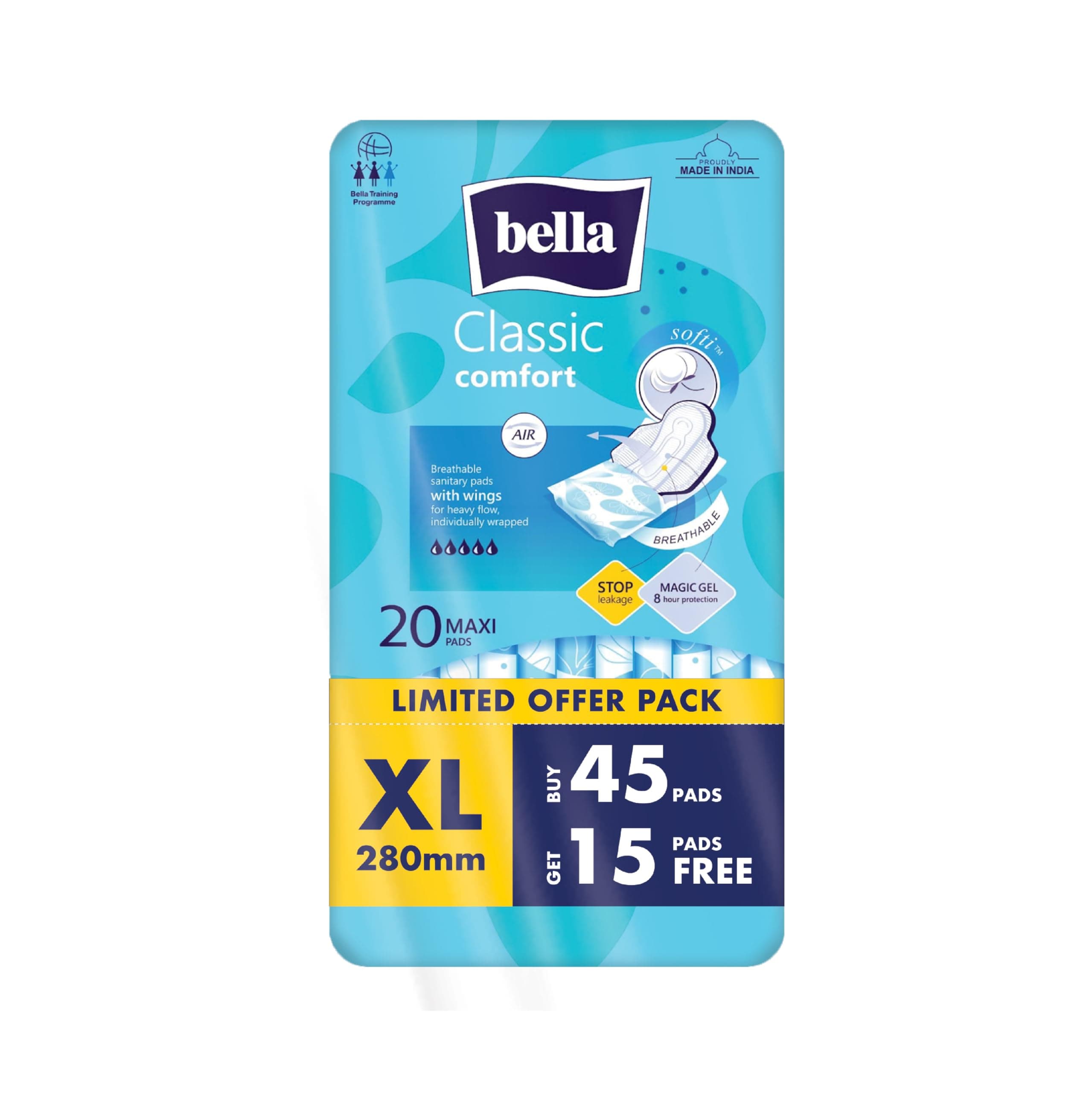 Bella Classic Comfort Maxi Softi Sanitary Pads, 45 Pads + 15 Pads Free