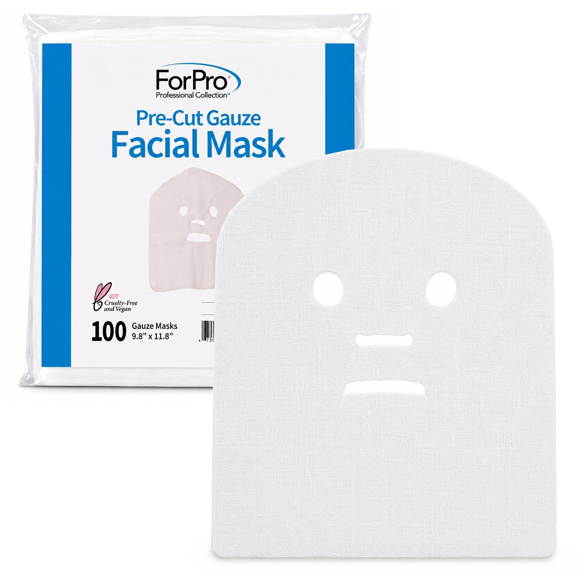 ForPro Professional Collection Precut Gauze Facial Mask, 100% Cotton Gauze, For Facial Treatments And Masks, 100-Count
